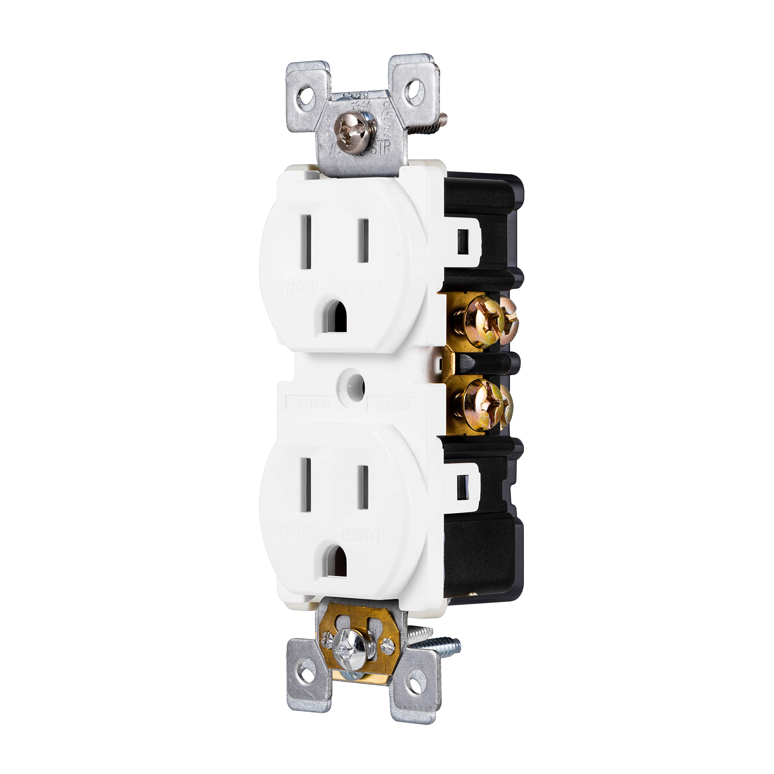 GE Grounding Duplex Outlet, in Wall Receptacle, Tamper Resistant Outlets, 3 Prong Electrical Socket, Easy Install, 15 Amp, UL Listed, White, 54263