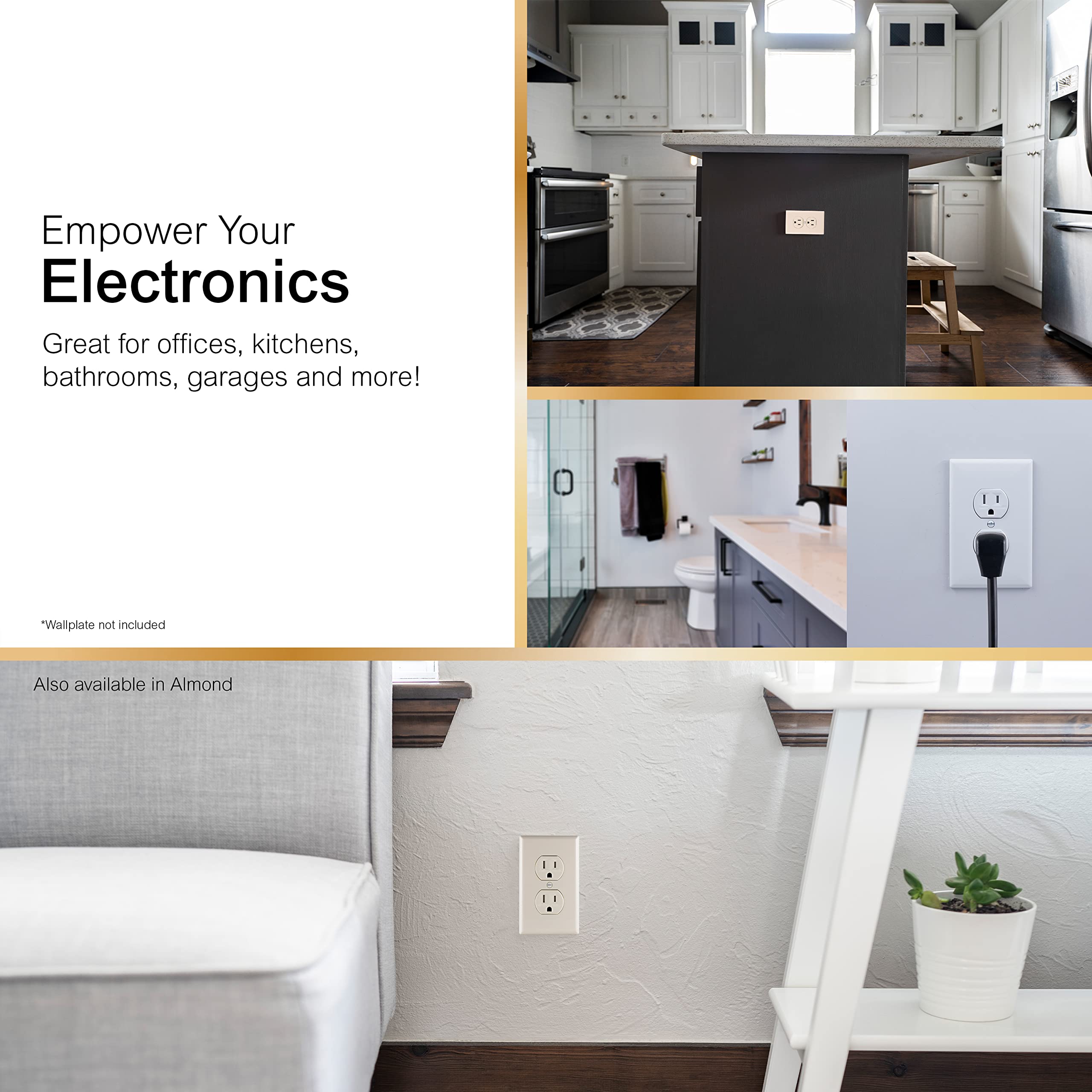 GE Grounding Duplex Outlet, in Wall Receptacle, Tamper Resistant Outlets, 3 Prong Electrical Socket, Easy Install, 15 Amp, UL Listed, White, 54263 - Image 4