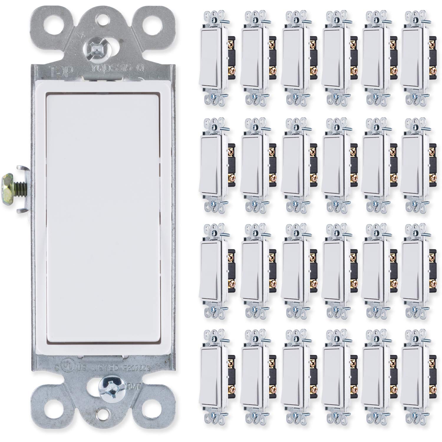 GE Grounding Paddle Rocker Switch 25 Pack, Single Pole, In Wall On/Off Power Switch Replacement for Ceiling Fans & Lights, 15 Amp, Great for Home, Office & Kitchen, UL Listed, White, 44018
