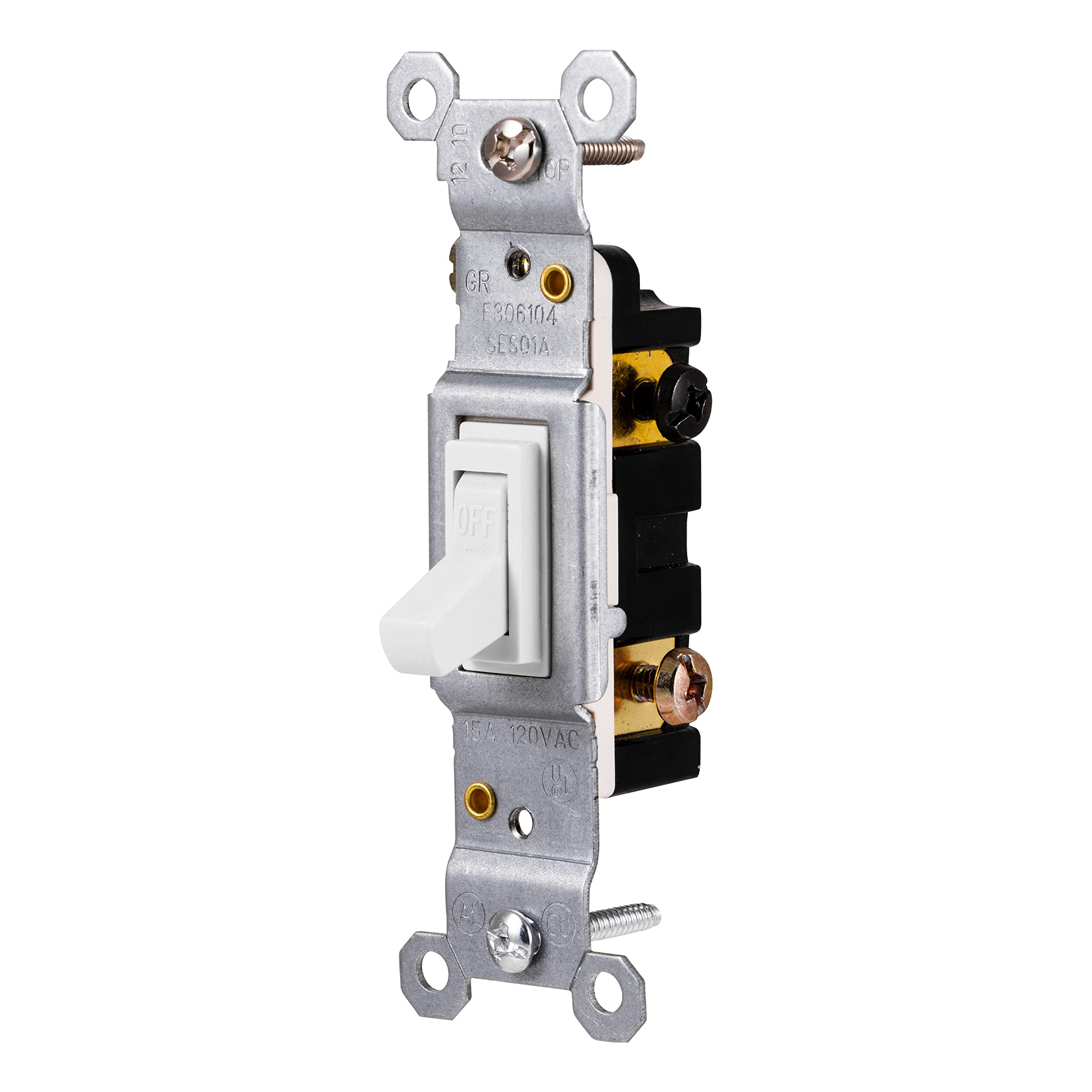 GE Grounding Toggle Switch, Single Pole, in Wall On/Off Fan & Light Switch Replacement, 15 Amp, Great for Home, Office & Kitchen, UL Listed, White, 54161