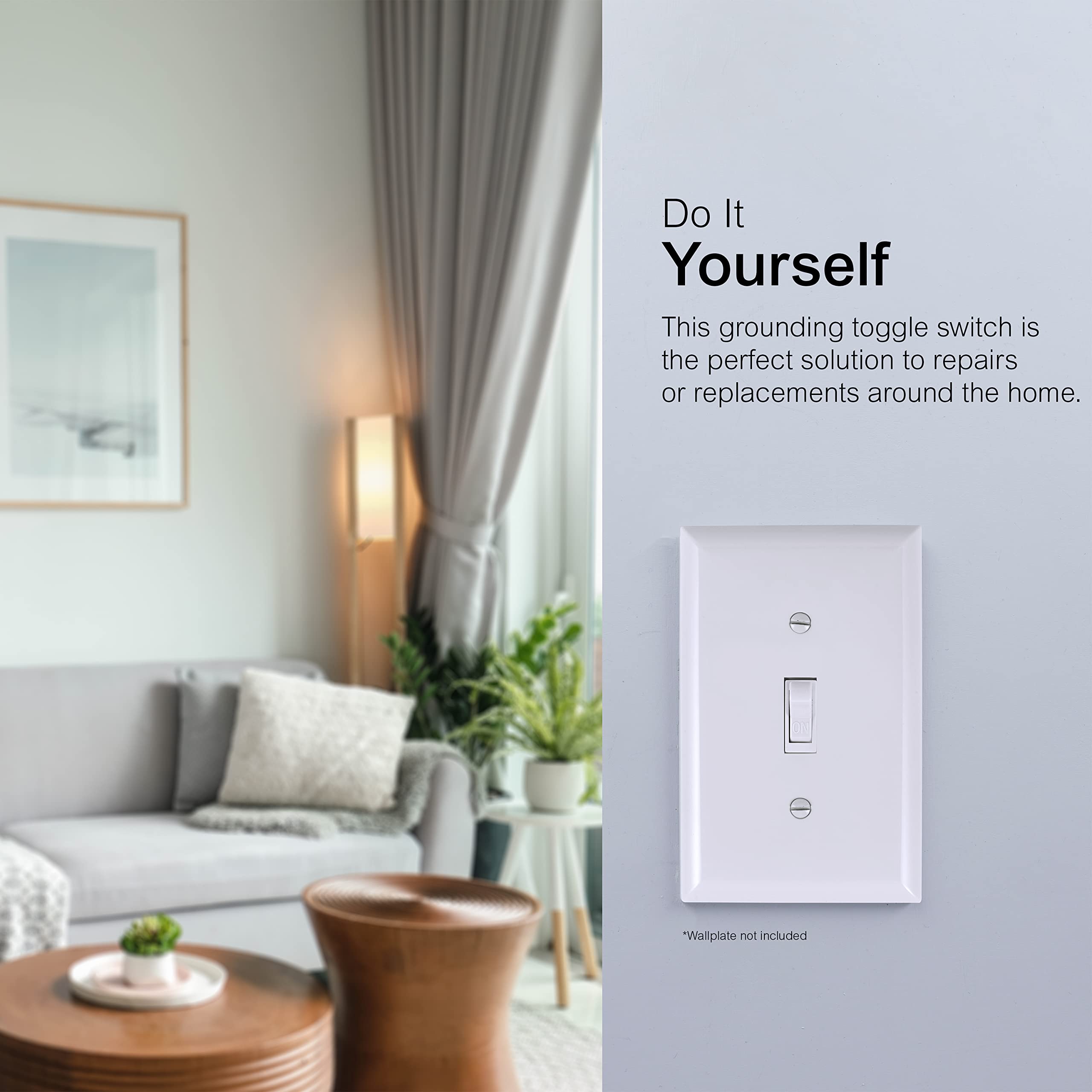 GE Switch, White, Grounding Toggle 5 Pack, Single Pole, in Wall On/Off Fan & Light Replacement, 15 Amp, for Home, Office & Kitchen, UL Listed, Wallplate not Included, 44034 - Image 3