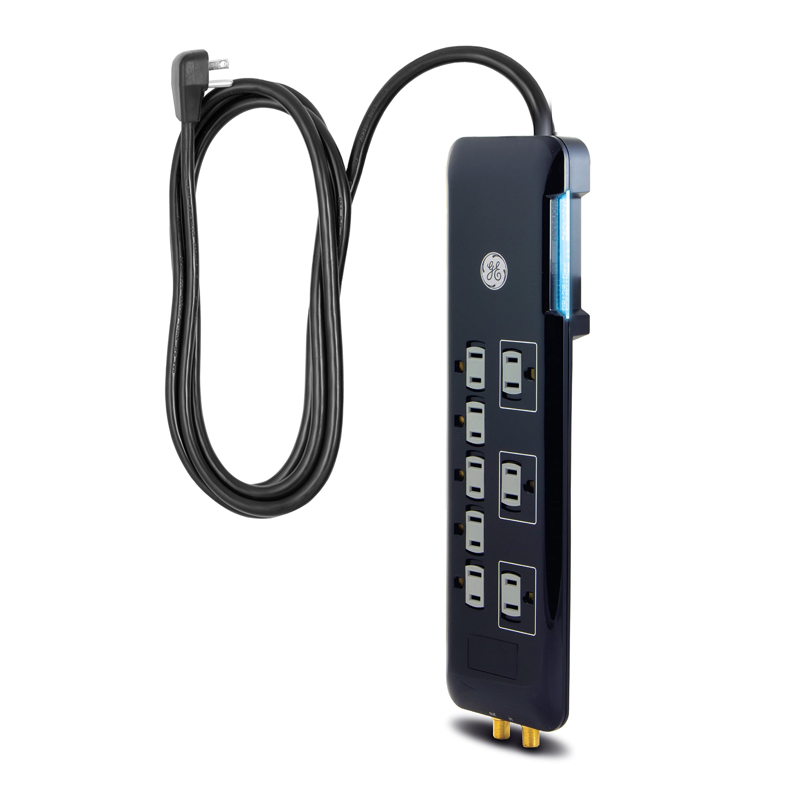 GE Home Electrical GE UltraPro 8 Outlet Surge Protector, 4 Ft Power Cord, 2160 Joules, Flat Plug, Power Filter, Circuit Breaker, UL Listed, Black, 34461