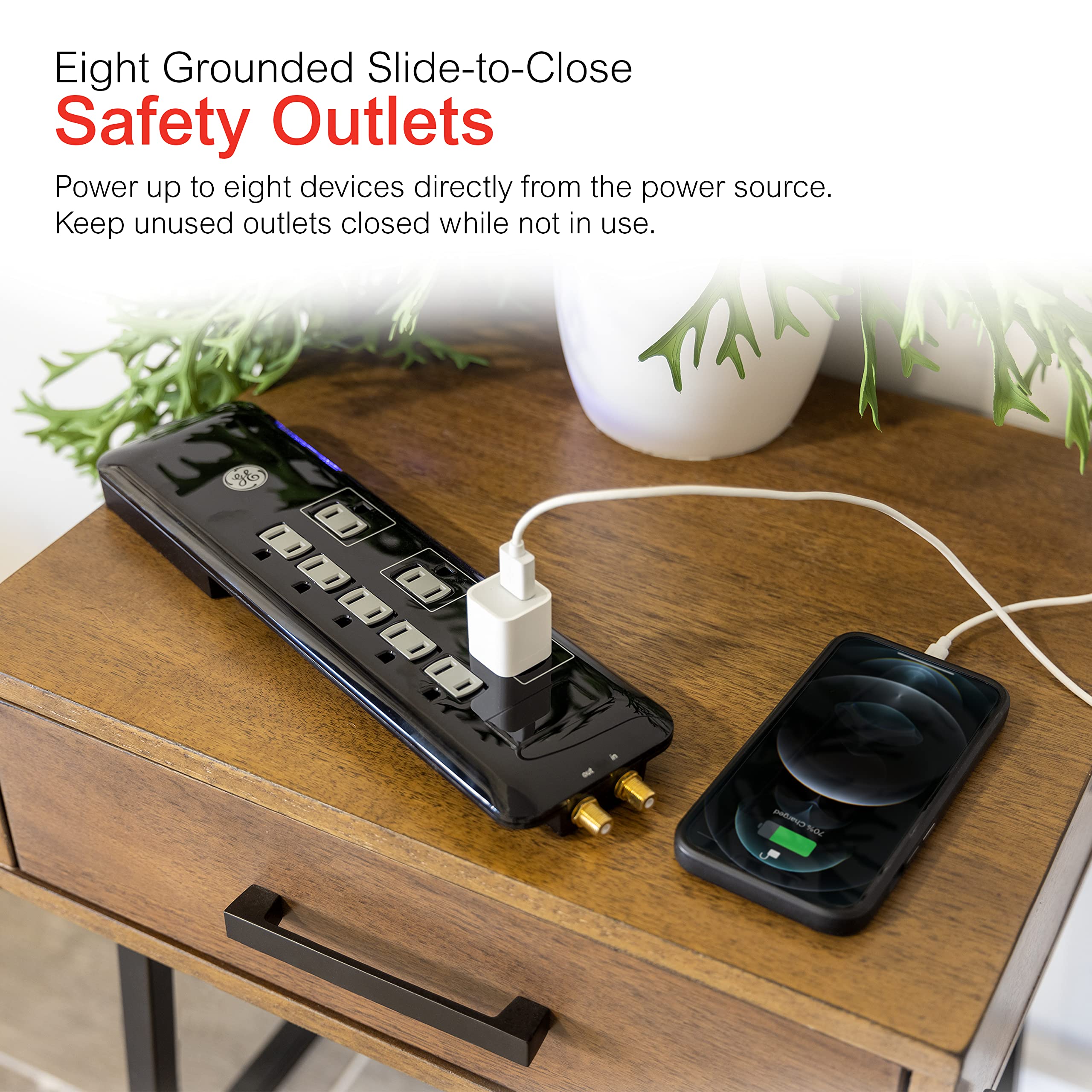 GE Home Electrical GE UltraPro 8 Outlet Surge Protector, 4 Ft Power Cord, 2160 Joules, Flat Plug, Power Filter, Circuit Breaker, UL Listed, Black, 34461 - Image 3