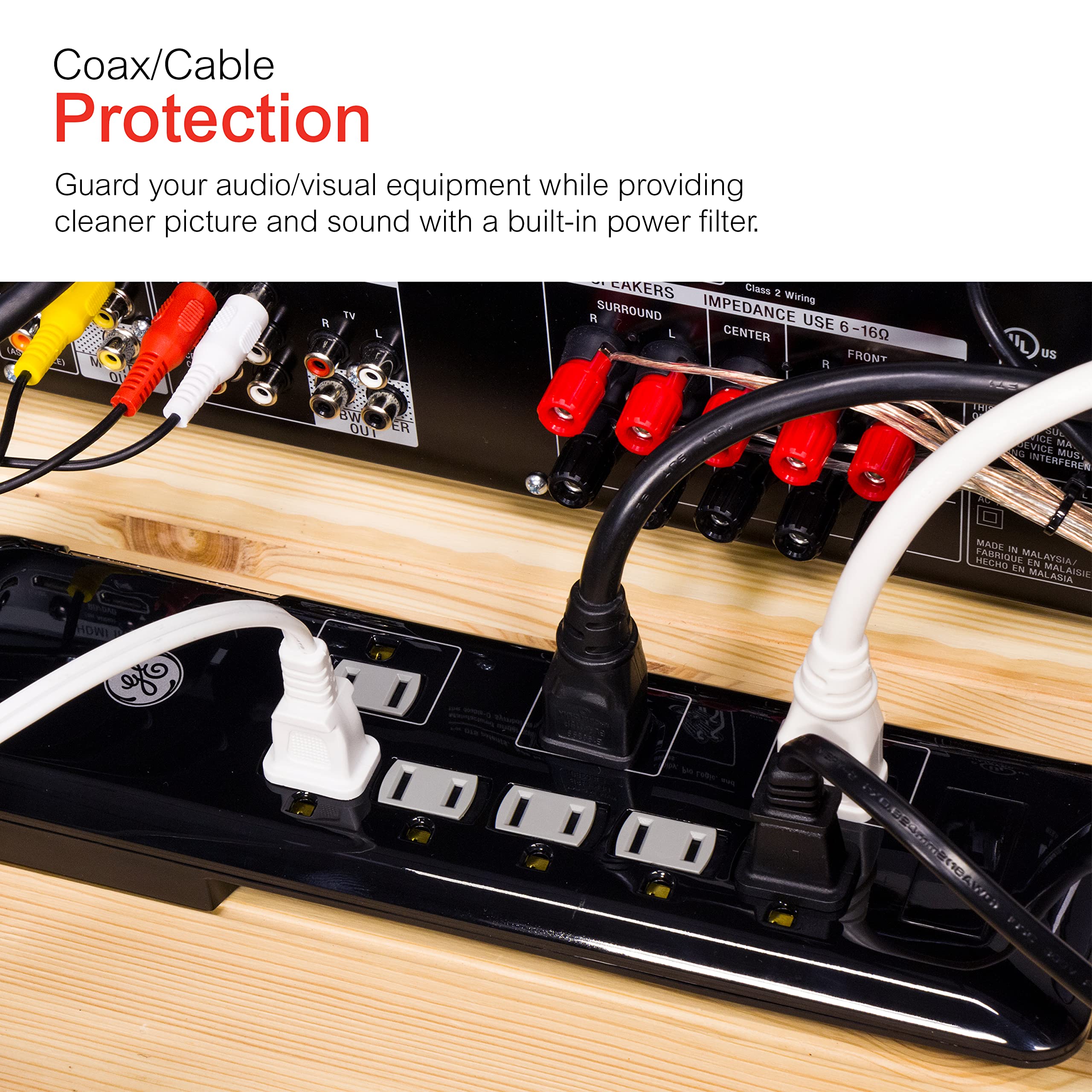 GE Home Electrical GE UltraPro 8 Outlet Surge Protector, 4 Ft Power Cord, 2160 Joules, Flat Plug, Power Filter, Circuit Breaker, UL Listed, Black, 34461 - Image 6