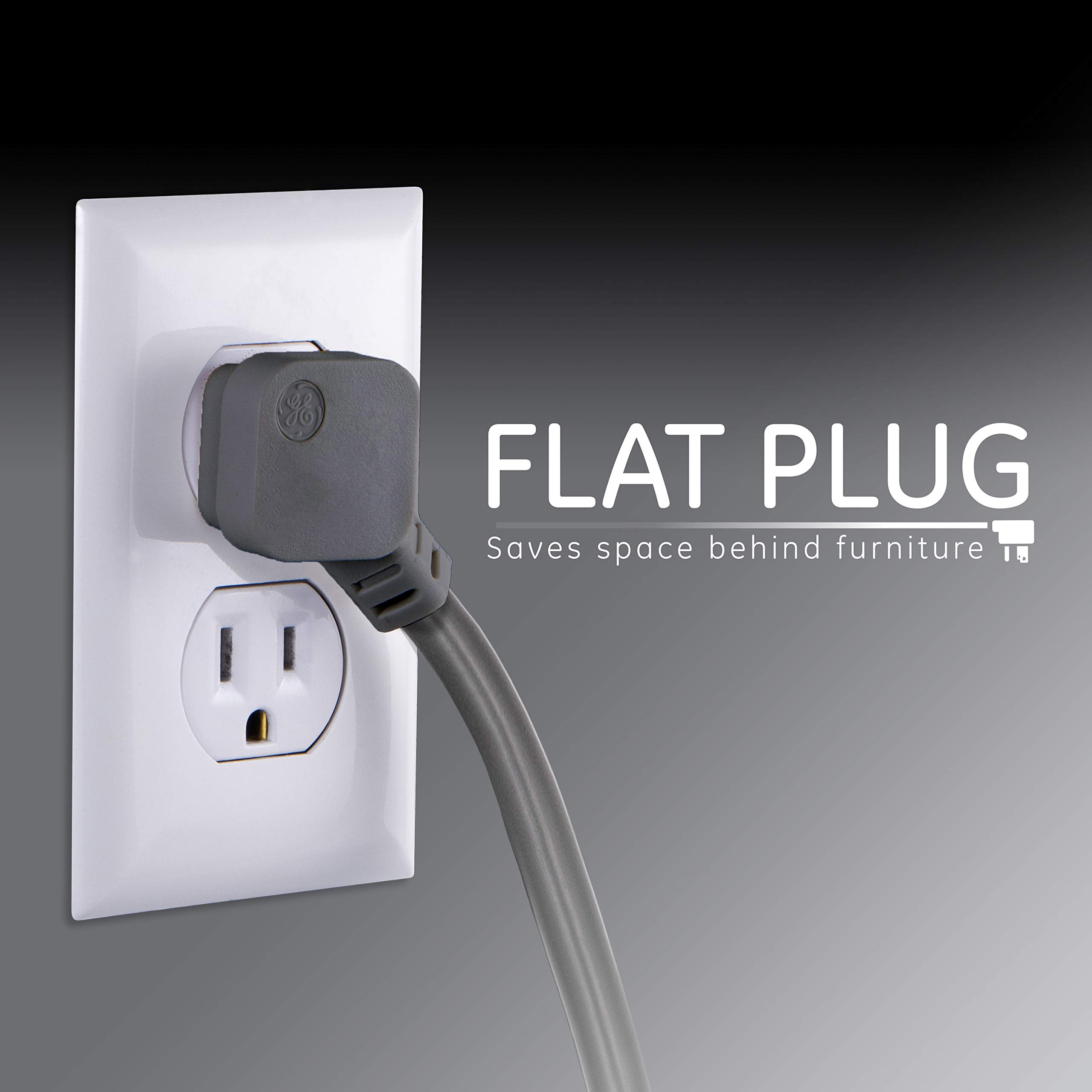 GE Home Electrical GE UltraPro Surge Protector, 7 Outlet Power Strip, 2 USB Charging Ports, 4 Ft Extension Cord, 3 Prong, Grounded, Flat Plug, 1500 Joules, UL Listed, Gray, 53276, - Image 3