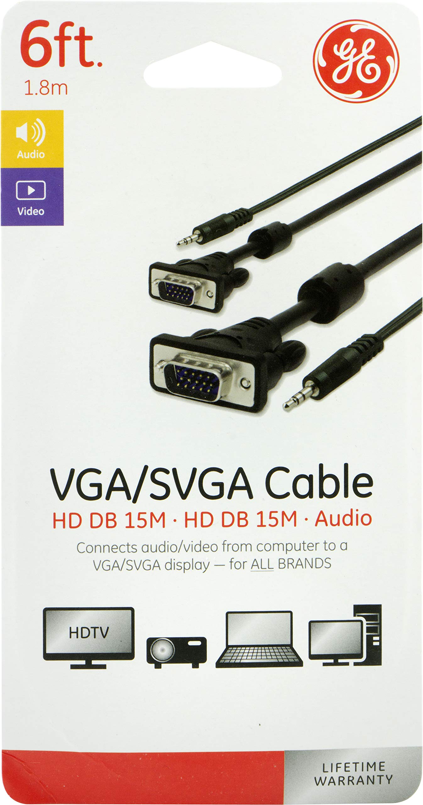 GE Home Electrical GE VGA SVGA Cable, Audio, Video, 6 Foot Cable, Male to Male Connectors, Ferrite Core, Use for Projectors, Monitors, Computers, HDTVs, Graphics Card, Black, 33766 - Image 4