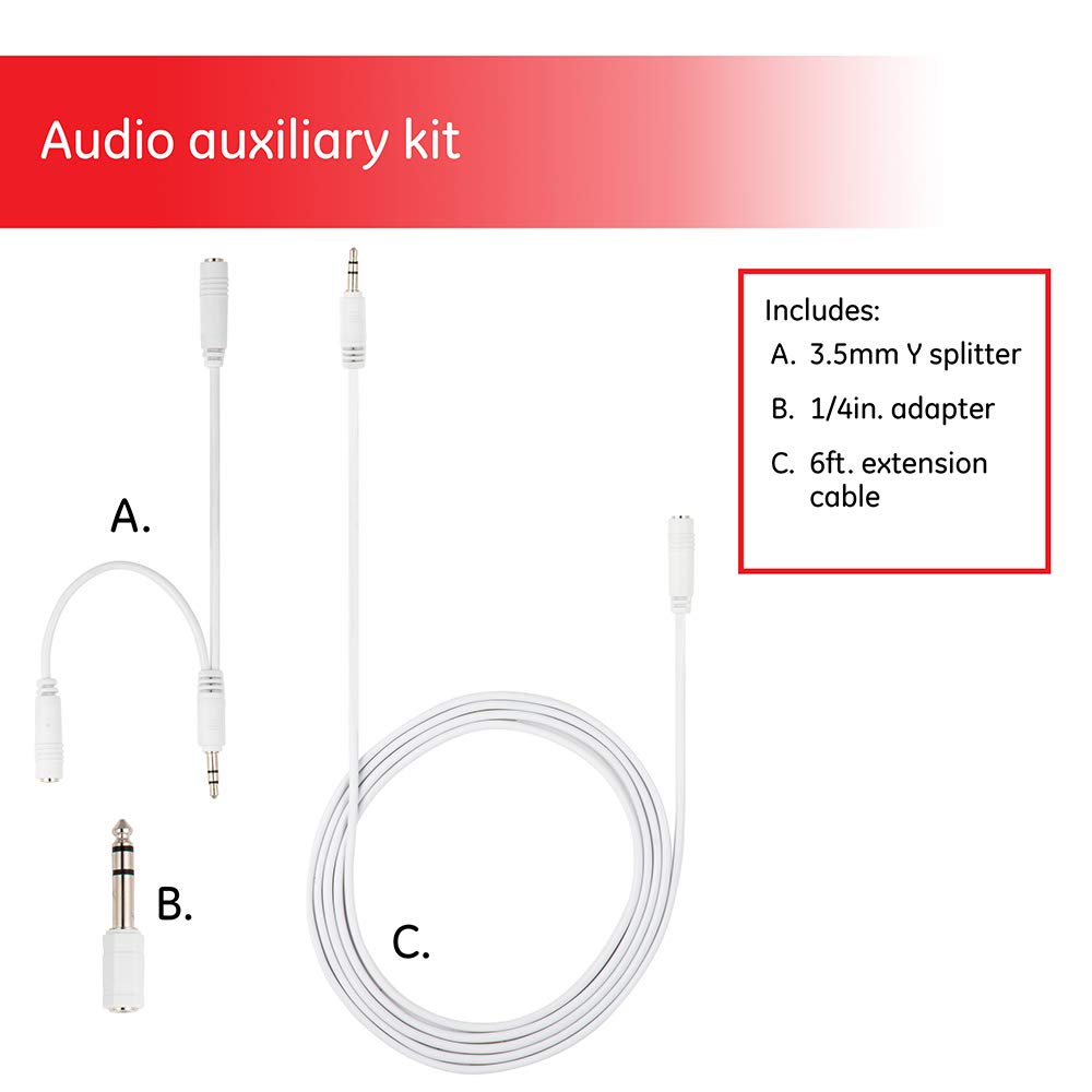 GE Home Electrical Headphone Adapter Kit, 3.5mm, Stereo Adapter, Extension Cable, and Audio Splitter, White, for Headphones, Stereo, MP3, Tablets, Smartphones and More, 34509 Line Cable | White - Image 2