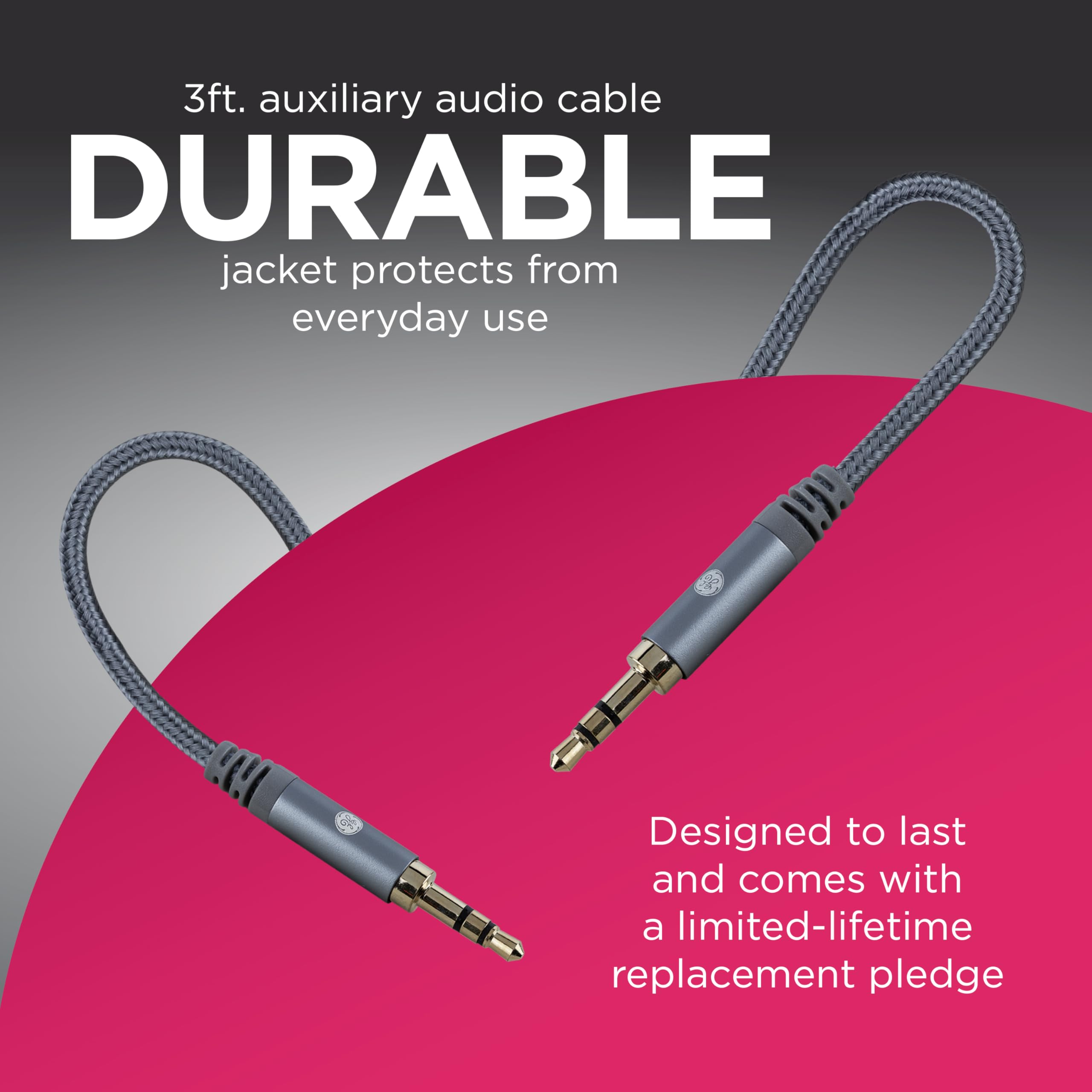 GE Home Electrical Pro 3.5mm Auxiliary Cable, 3ft Audio Cord, Premium Aux Cord for Car, Phone/Tablet, iPad, Home Stereo System and More, 33523 - Image 2