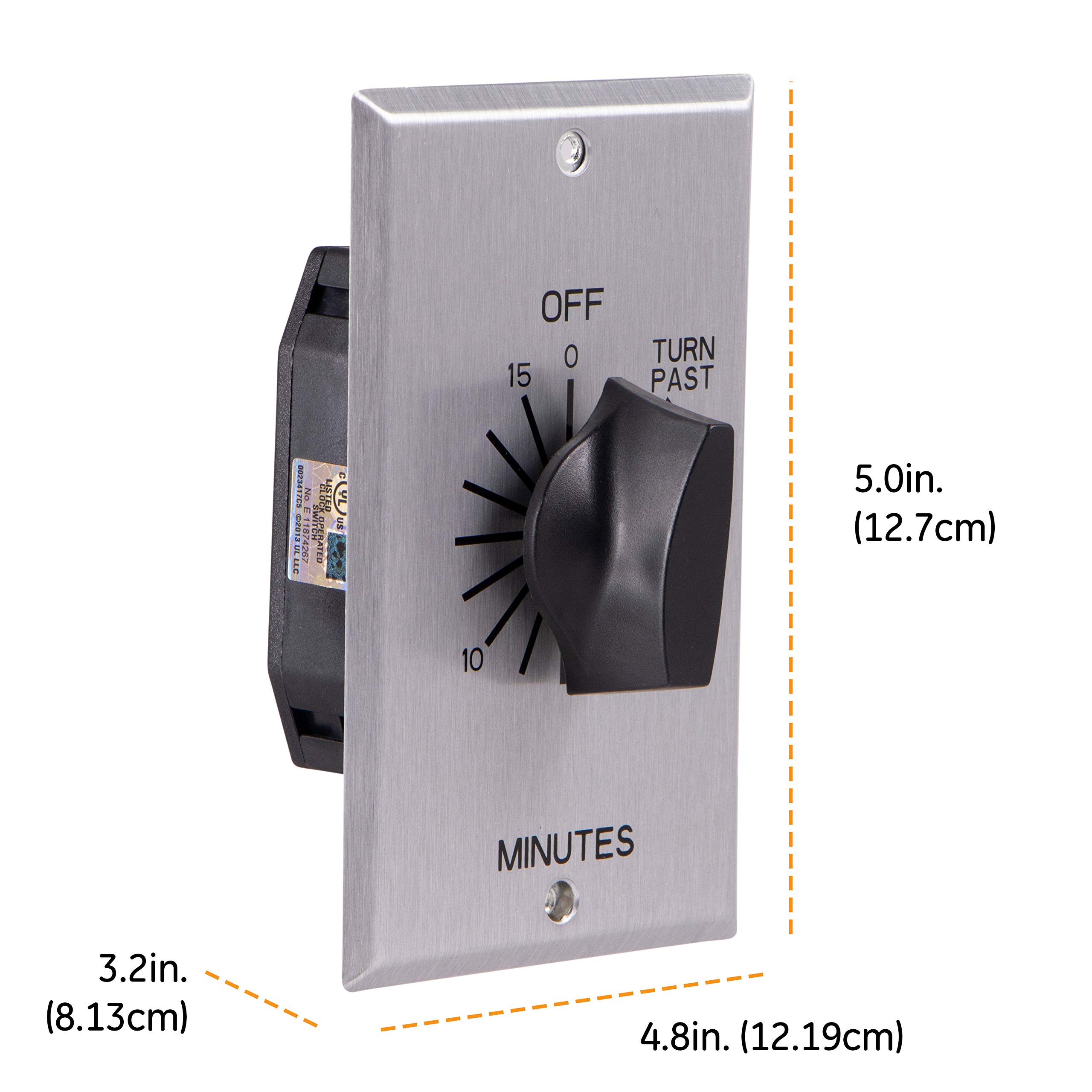 GE In-Wall Mechanical Countdown Timer Switch, Spring Wound, Up to 15 Minutes, 1-Minute Intervals, No Neutral Wire Needed, Ideal for Lights, Exhaust Fans, Heaters, LED, 15303 - Image 5