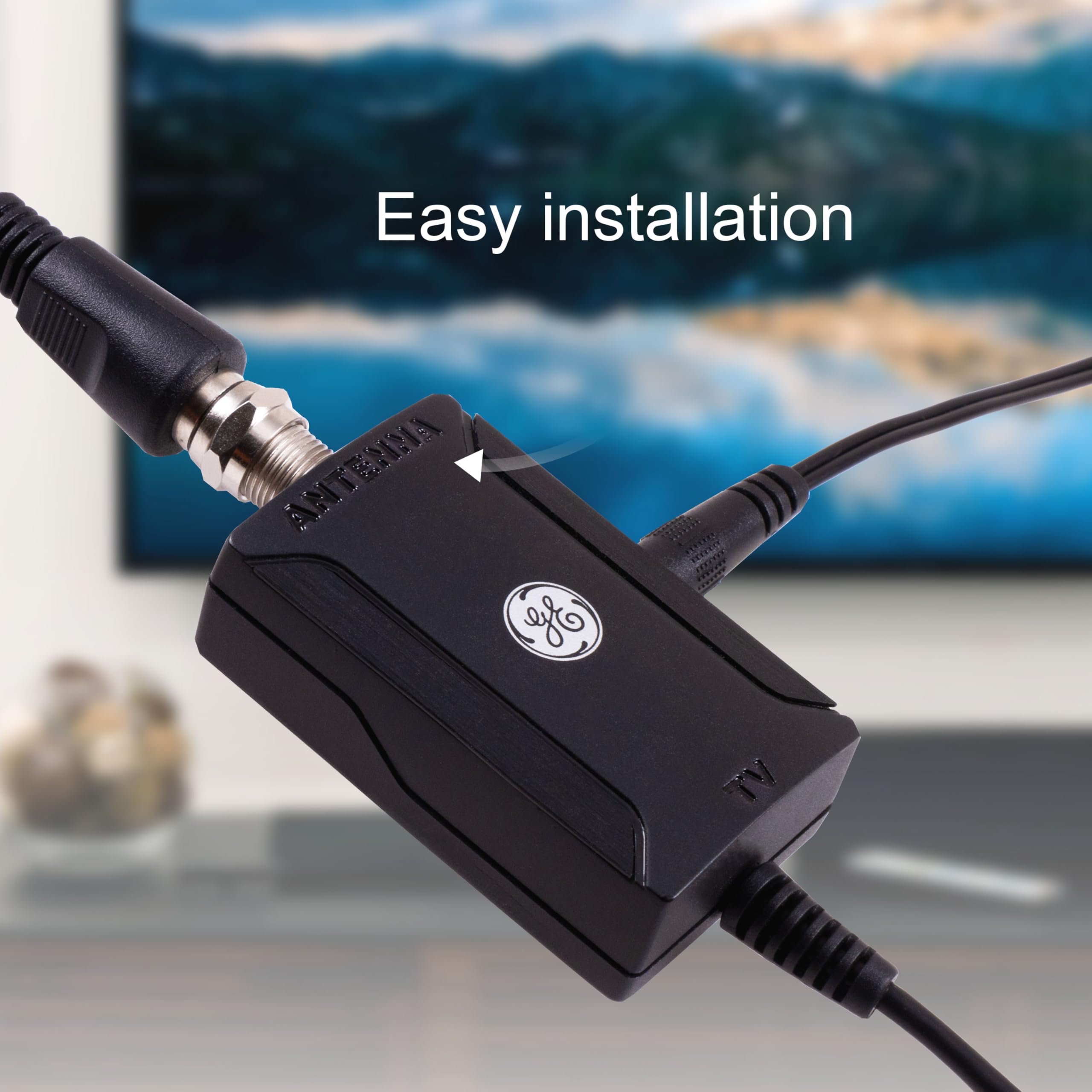 GE Indoor HD Digital TV Antenna Amplifier, Low Noise Antenna Signal Booster, Clears Up Pixelated Low-Strength Channels, Supports HD Smart TV VHF UHF, AC Adapter, Black, 42178 - Image 4