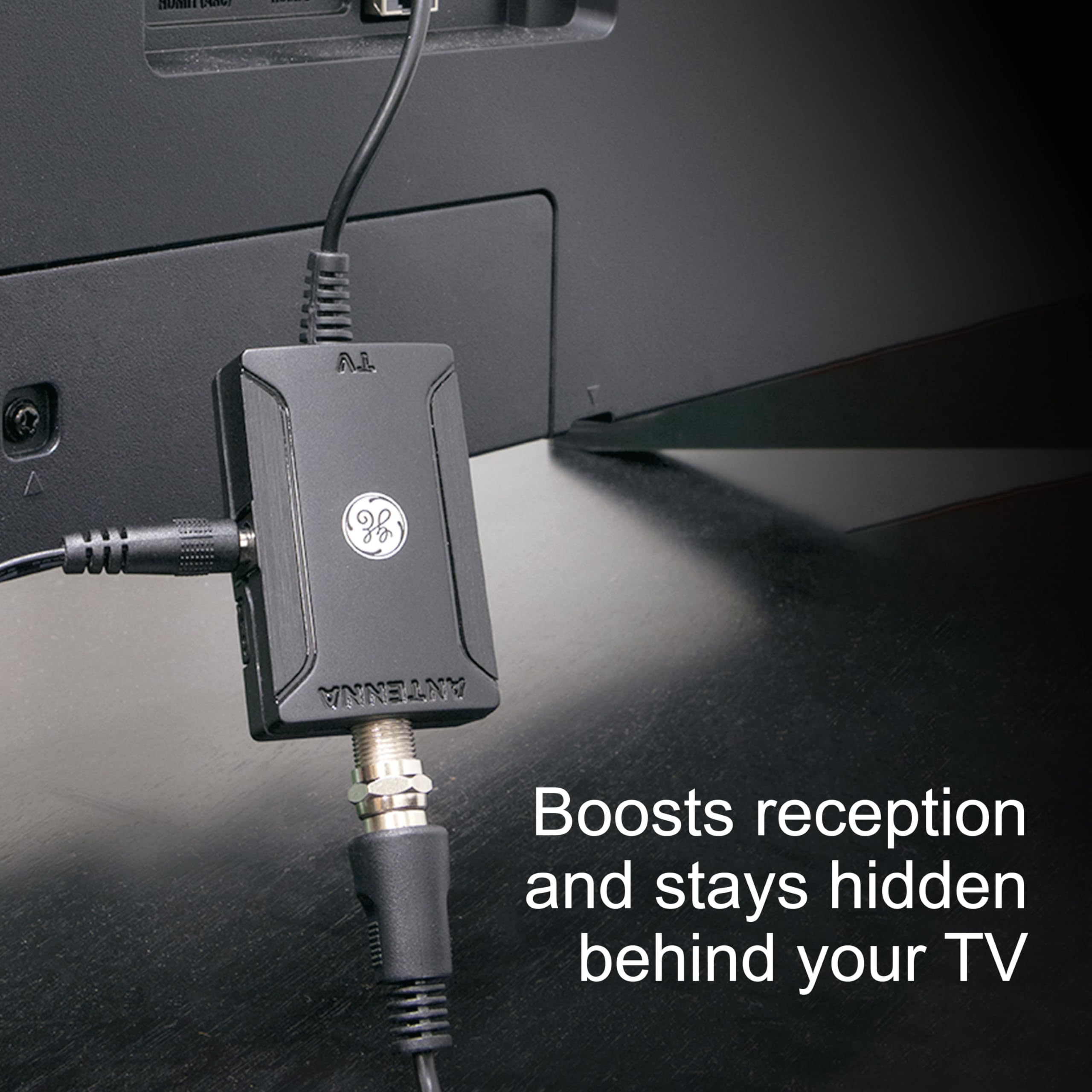 GE Indoor HD Digital TV Antenna Amplifier, Low Noise Antenna Signal Booster, Clears Up Pixelated Low-Strength Channels, Supports HD Smart TV VHF UHF, AC Adapter, Black, 42178 - Image 6