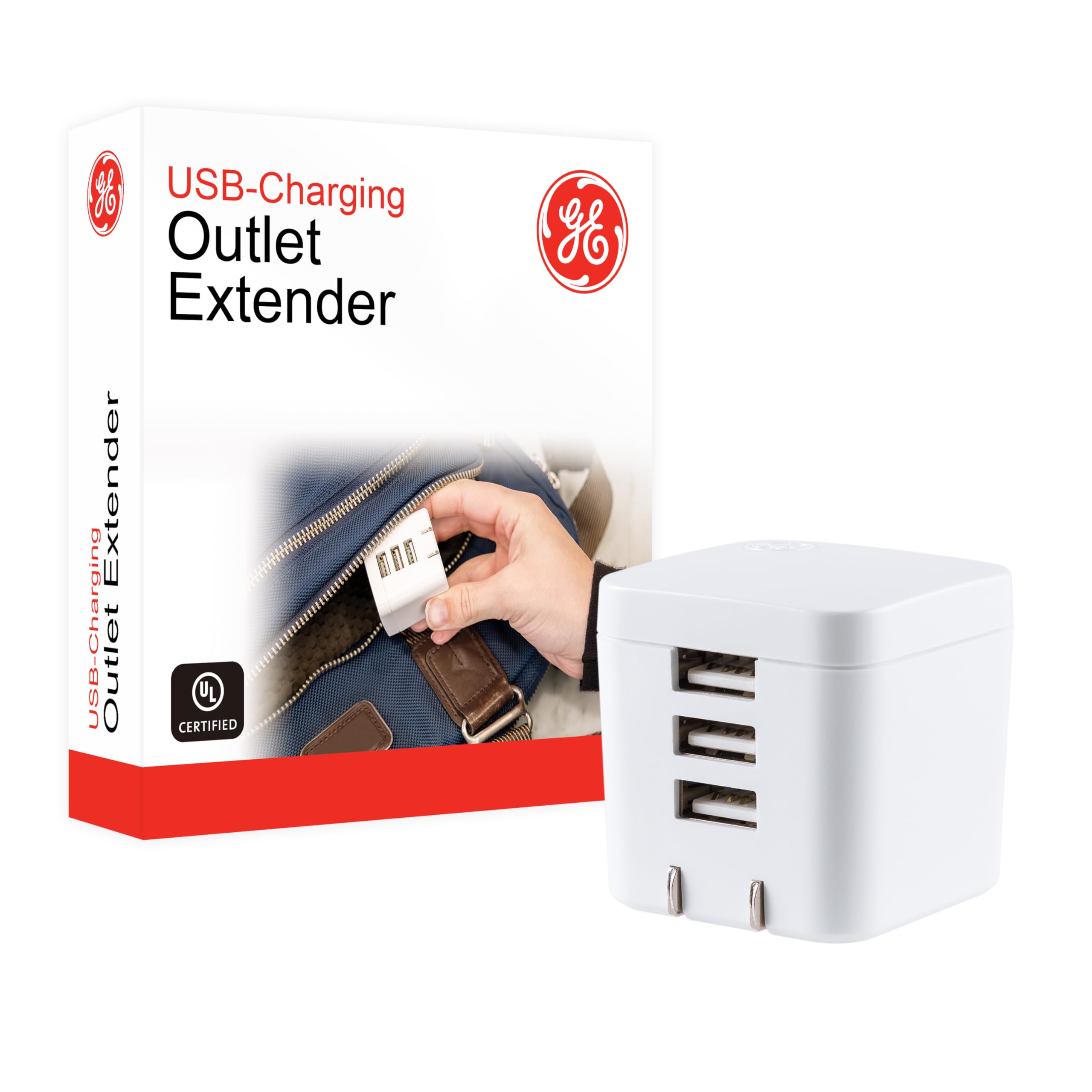 GE iPhone USB Wall Charger Block, 17W 3-Port USB A Charging Block for iPhone 14, 13, 12 Series, iPad Power Adapter Cube, Foldable Plug Charging Box, White, 36346