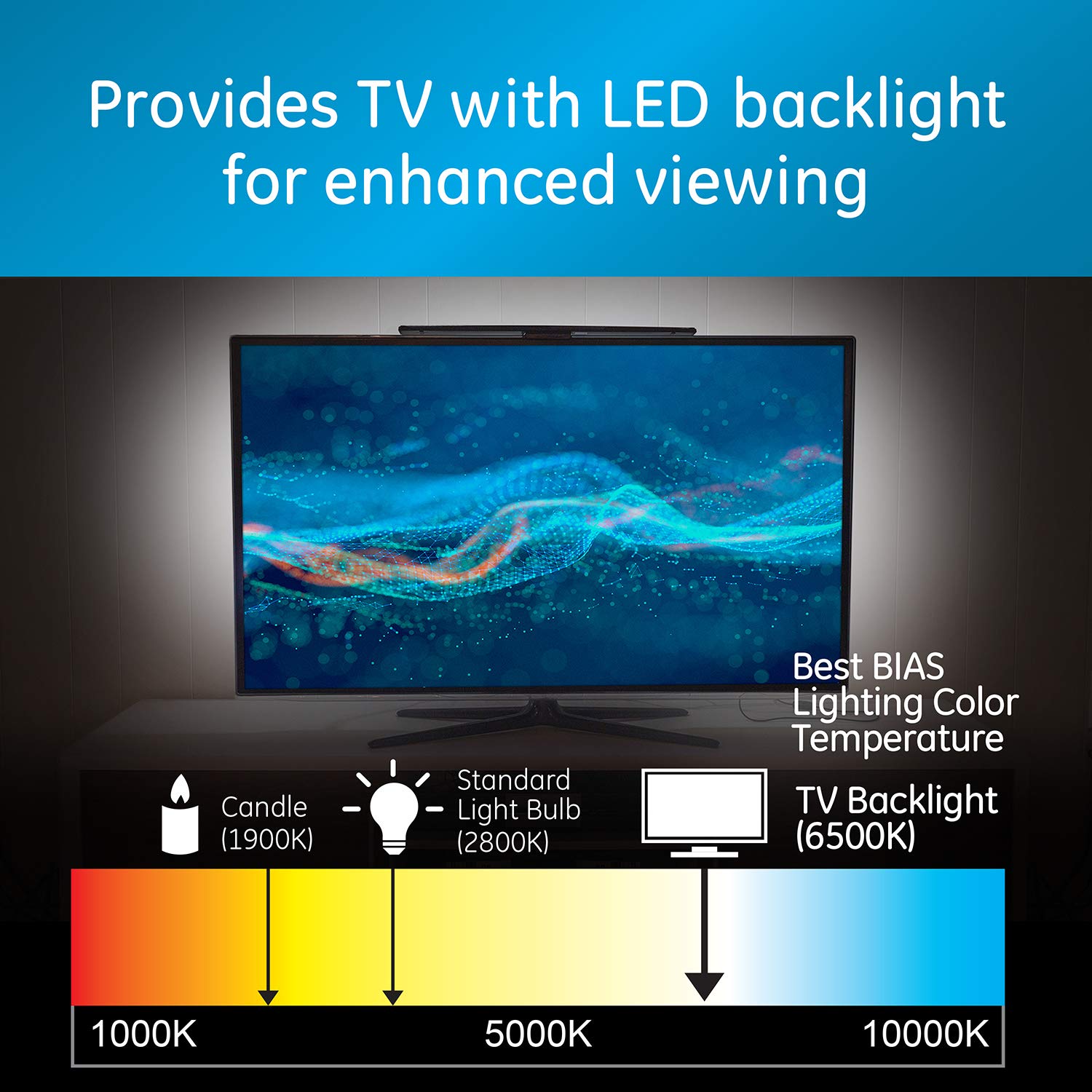 GE LED Lights Amplified TV Antenna, TV Antenna with Build in LED Strip Lights, TV Antenna for Smart TV, BIAS White Light 6500K, 1080P Digital HDTV VHF UHF NEXTGEN TV, Amplifier Signal Booster, 46003 - Image 2