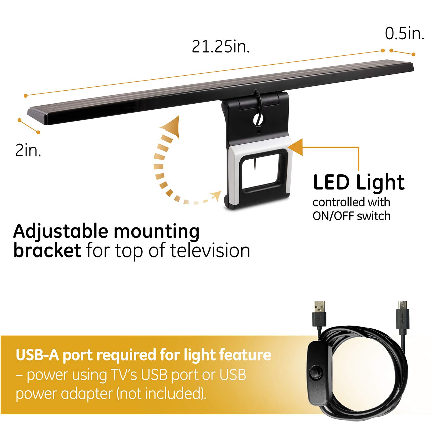 GE LED Lights Amplified TV Antenna, TV Antenna with Build in LED Strip Lights, TV Antenna for Smart TV, BIAS White Light 6500K, 1080P Digital HDTV VHF UHF NEXTGEN TV, Amplifier Signal Booster, 46003 - Image 6
