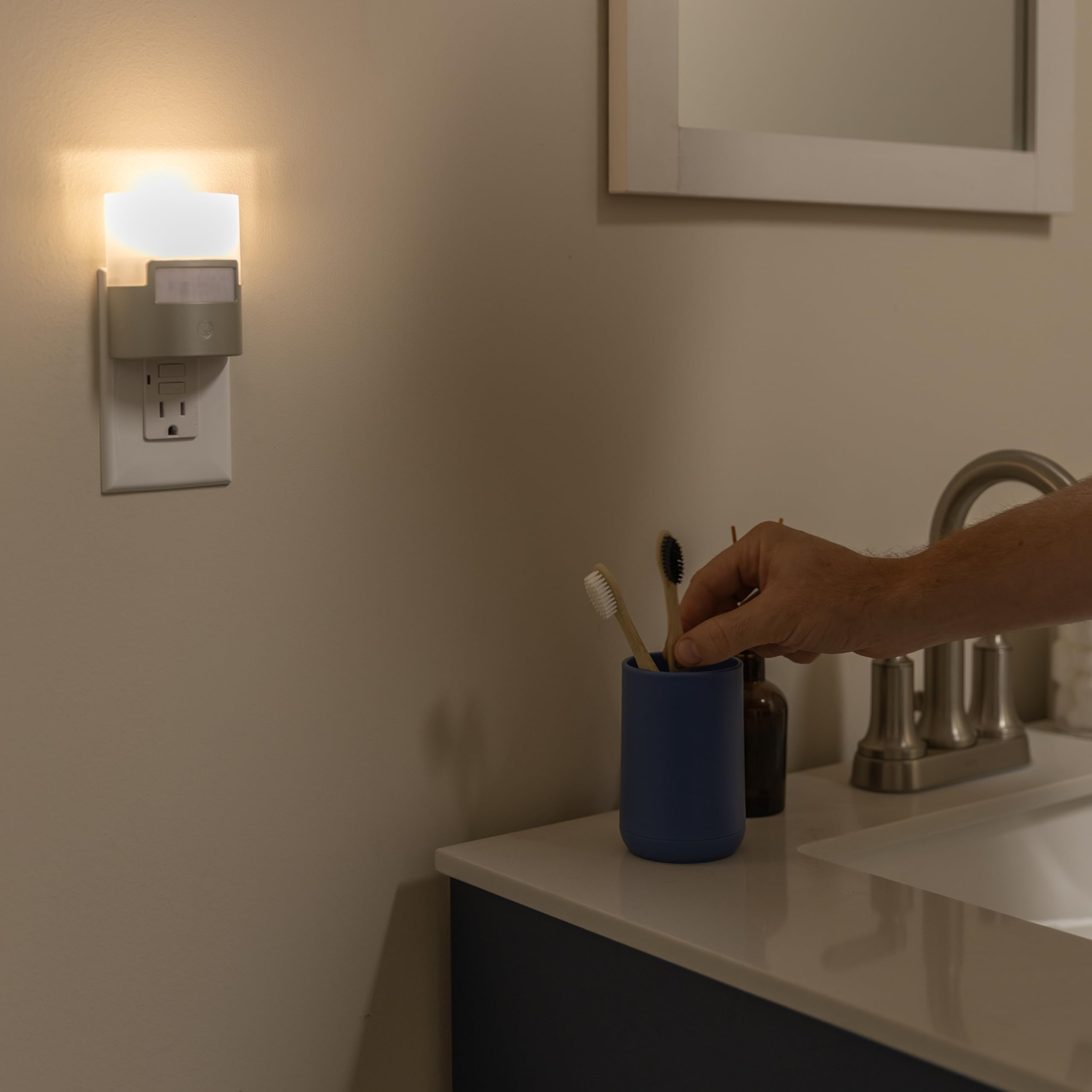 GE LED Motion Sensor Night Light, Plug into wall, 40 Lumens, Soft White, UL-Certified, Energy Efficient, Ideal Nightlight for Bedroom, Bathroom, Kitchen, Hallway, 46633, Silver, 2 Pack - Image 6