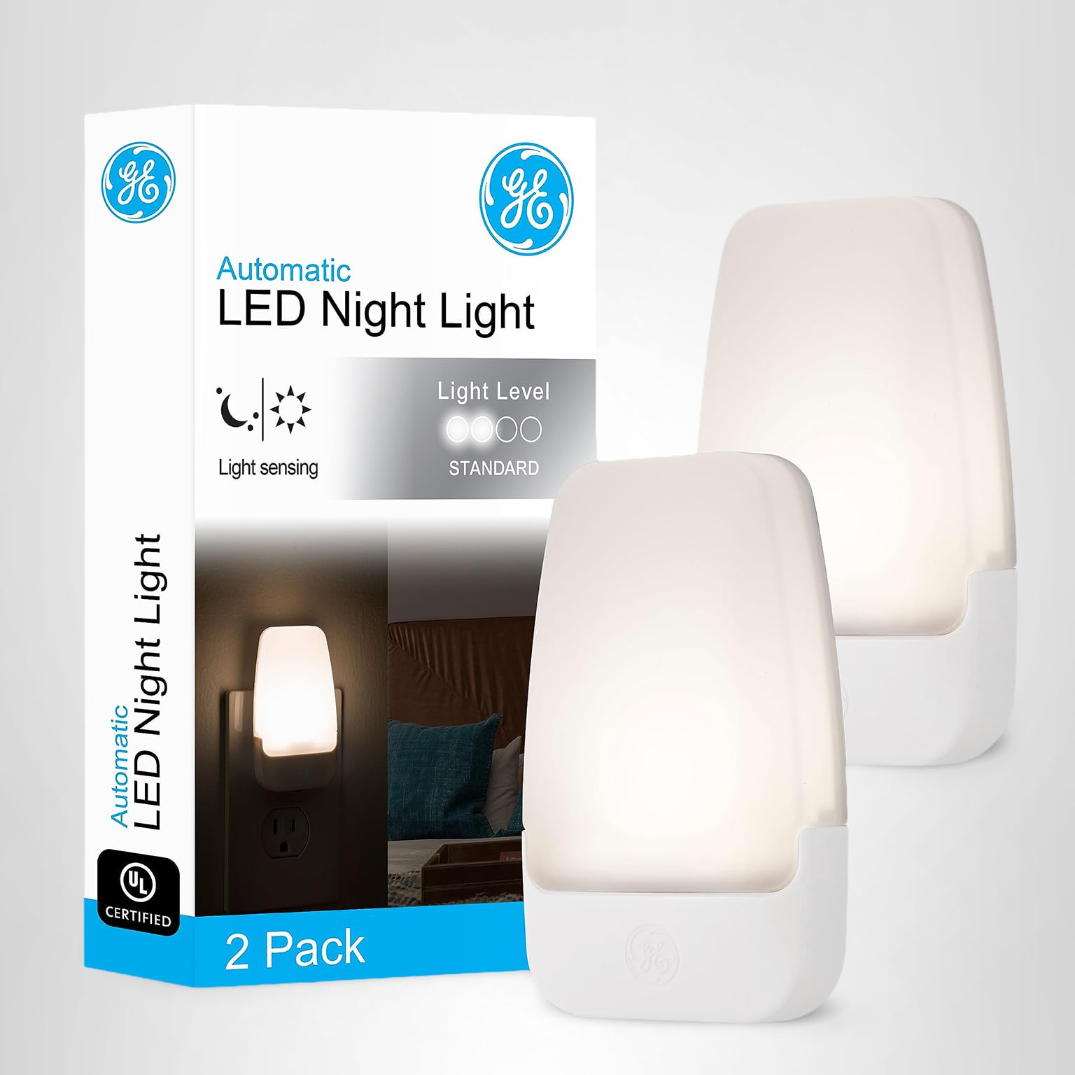 GE LED Night Light, Plug-in, Dusk to Dawn Sensor, Warm White, Ambient Lighting, Ideal Kids Adults Nightlight for Bedroom, Bathroom, Nursery, Hallway, Kitchen, 30966, 2 Pack - Image 9