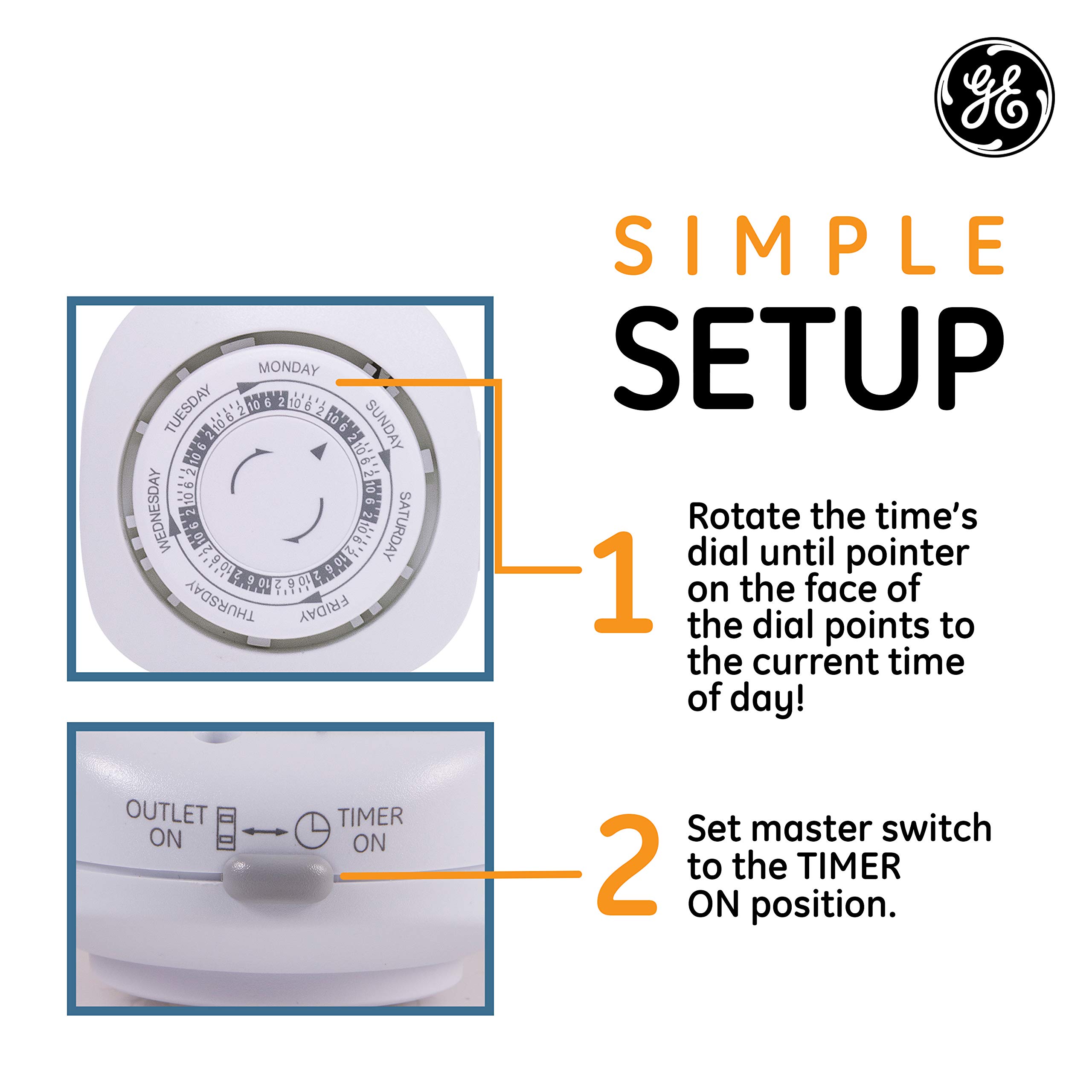 GE Mechanical Indoor Plug-in Timer for Security Vacation, 1 Outlet Polarized, CFL Ready, for Lamps, Seasonal Lighting, 15151 - Image 4