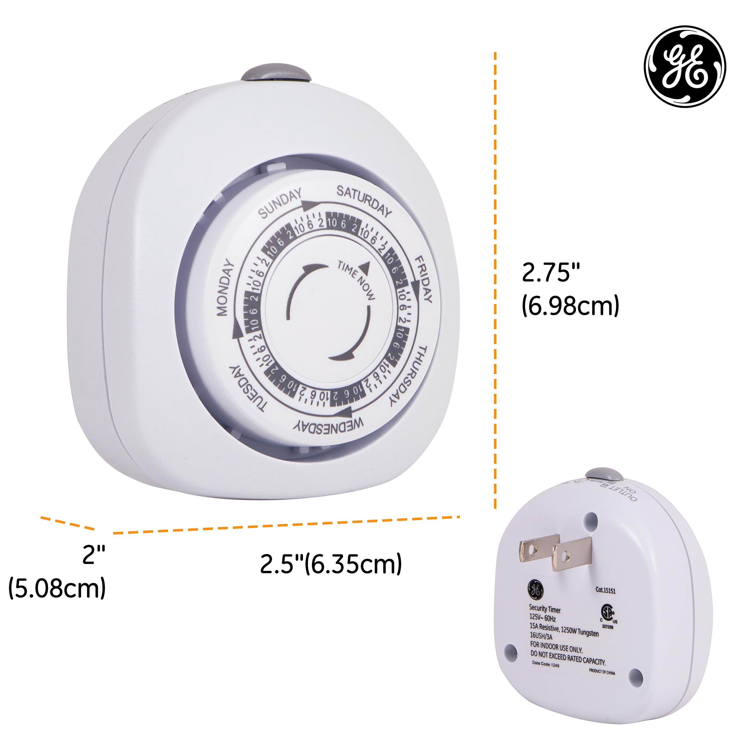 GE Mechanical Indoor Plug-in Timer for Security Vacation, 1 Outlet Polarized, CFL Ready, for Lamps, Seasonal Lighting, 15151 - Image 8