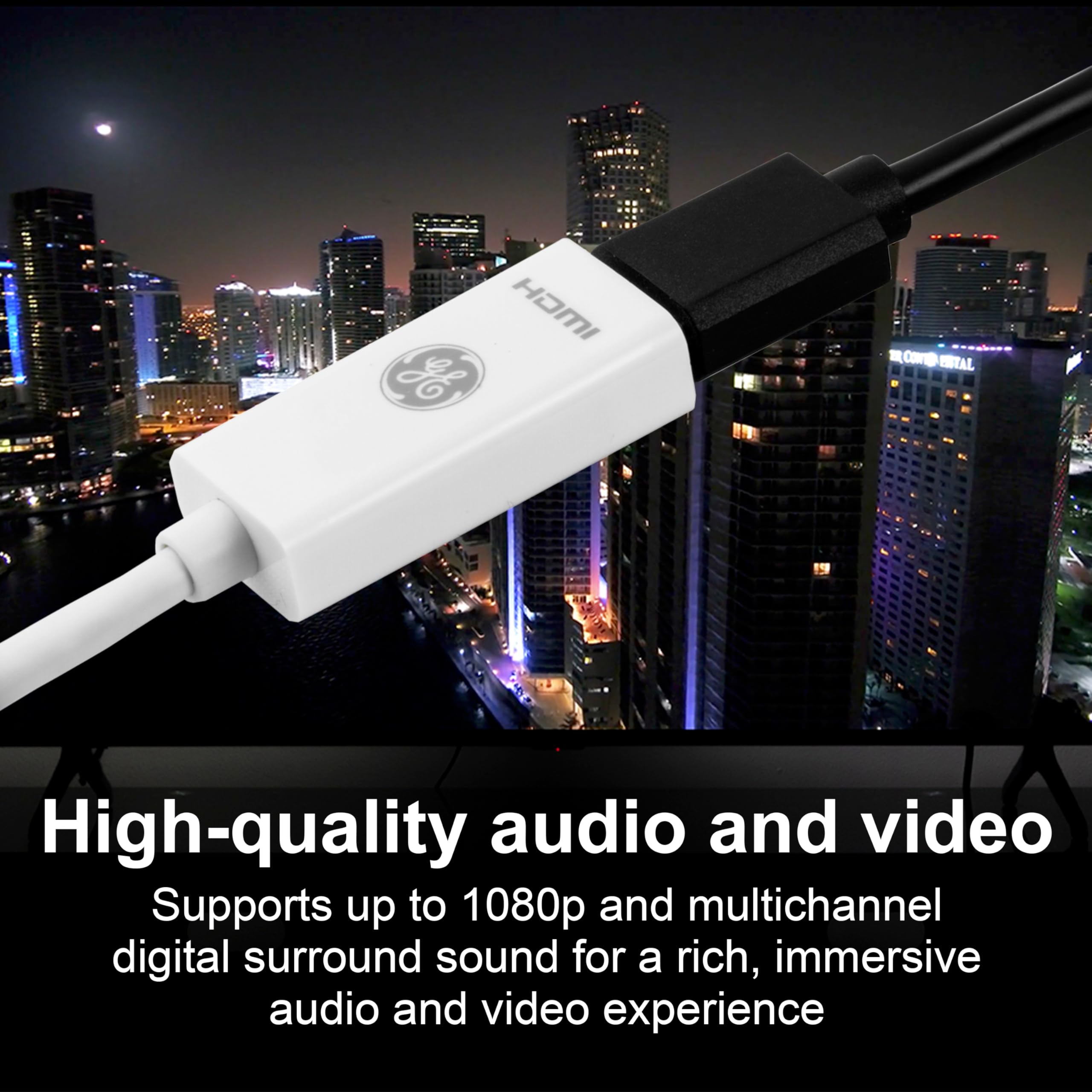GE Mini DisplayPort Thunderbolt to HDMI Adapter, Compatible with Apple iMac, MacBook and PC, Supports Full HD 1080P and 4K Ultra HD, White, 33589 - Image 3