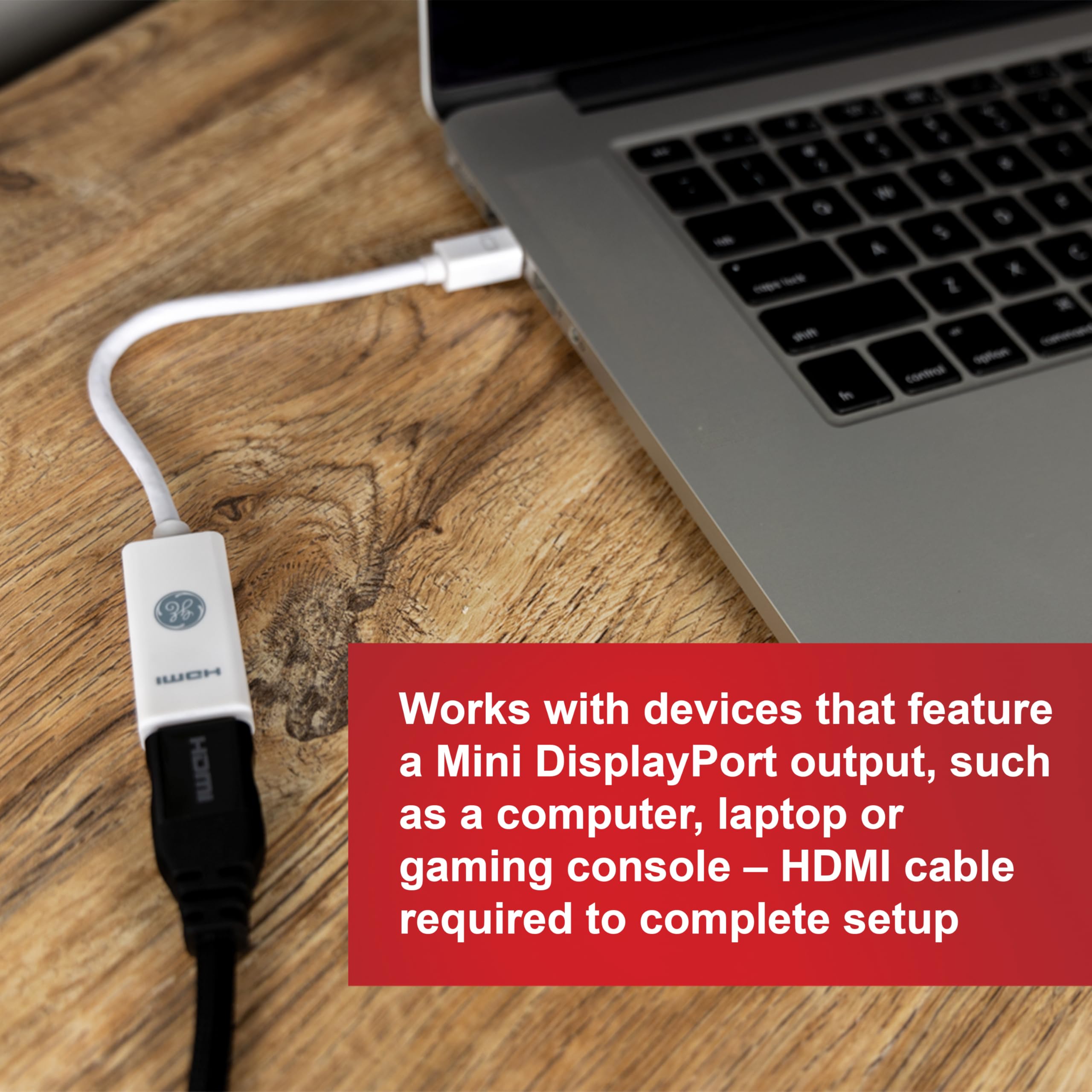GE Mini DisplayPort Thunderbolt to HDMI Adapter, Compatible with Apple iMac, MacBook and PC, Supports Full HD 1080P and 4K Ultra HD, White, 33589 - Image 4