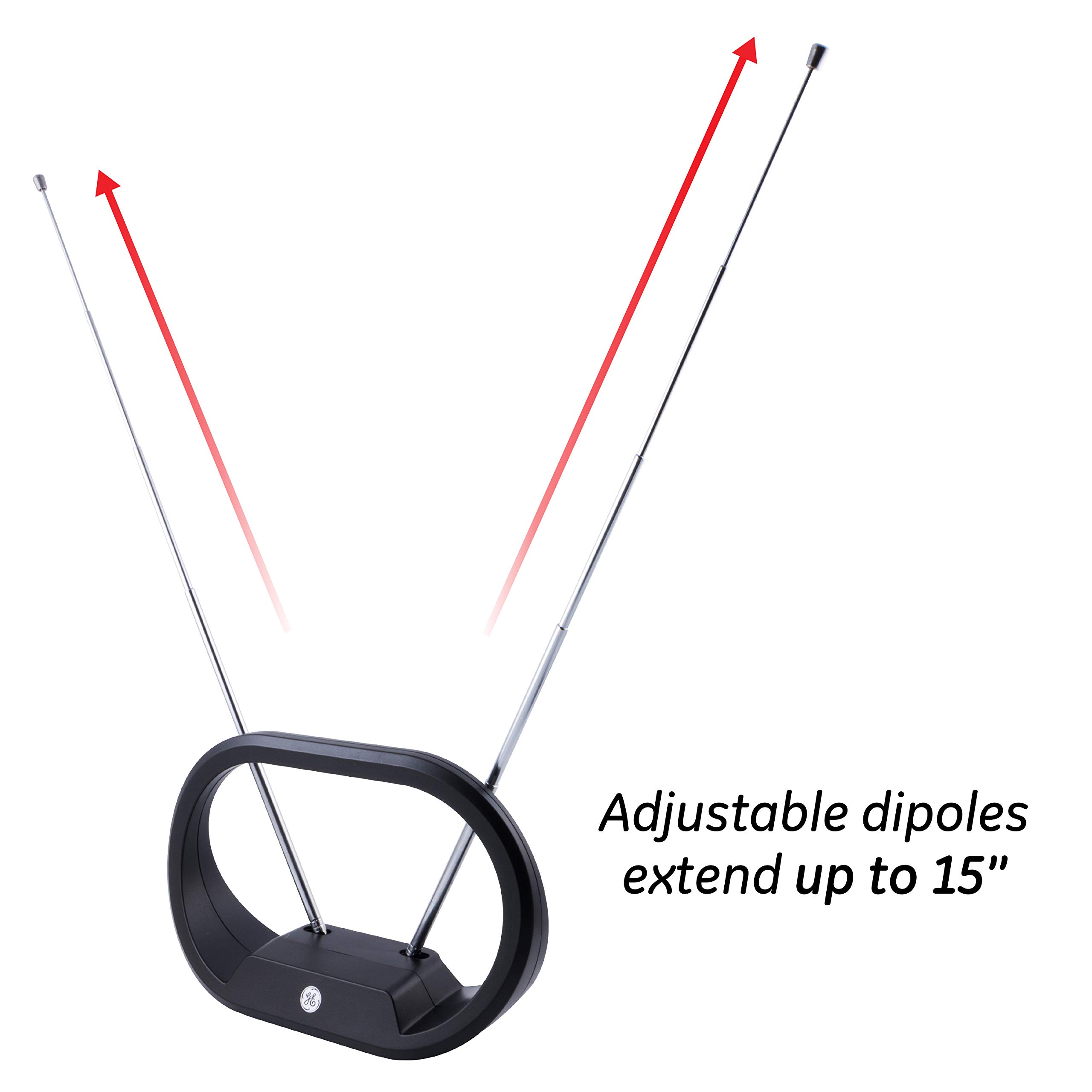 GE Modern Loop Rabbit Ears Indoor TV Antenna, 15 inch Extendable Dipoles, 4K 1080P VHF UHF, Tabletop Antenna, Digital HDTV Antenna, Smart TV Compatible, 4ft Coaxial Cable, Black, 33675 - Image 4