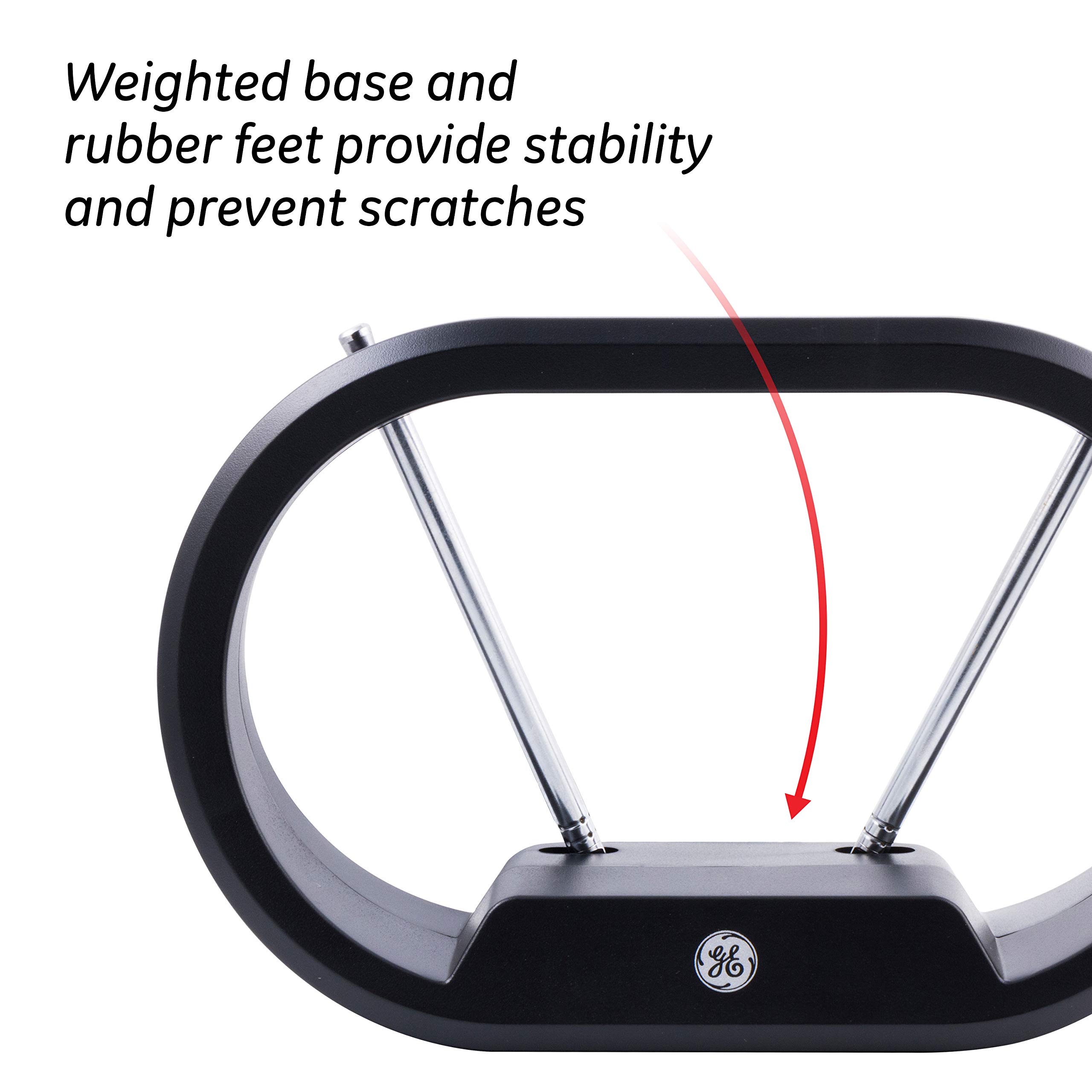 GE Modern Loop Rabbit Ears Indoor TV Antenna, 15 inch Extendable Dipoles, 4K 1080P VHF UHF, Tabletop Antenna, Digital HDTV Antenna, Smart TV Compatible, 4ft Coaxial Cable, Black, 33675 - Image 7