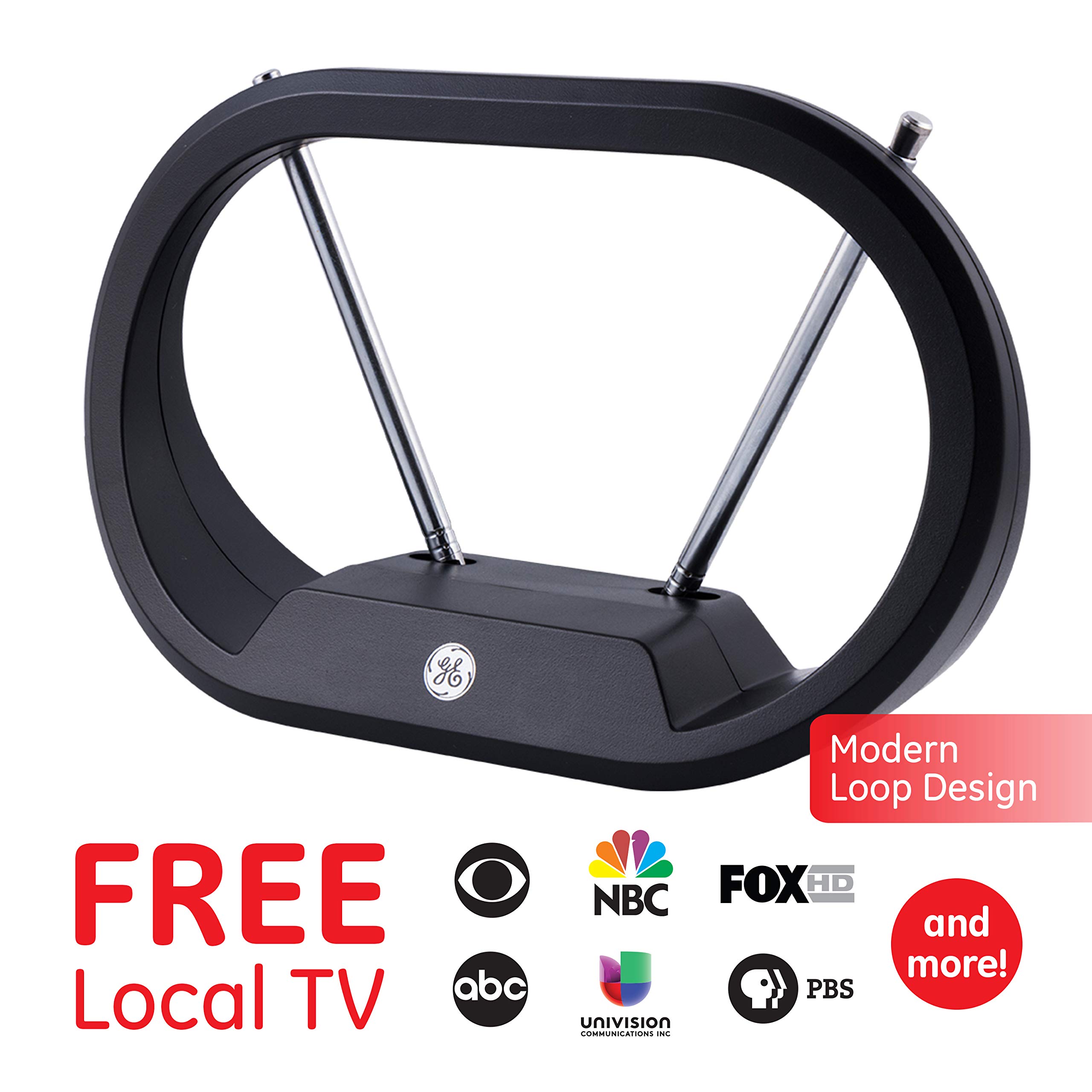 GE Modern Loop Rabbit Ears Indoor TV Antenna, 15 inch Extendable Dipoles, 4K 1080P VHF UHF, Tabletop Antenna, Digital HDTV Antenna, Smart TV Compatible, 4ft Coaxial Cable, Black, 33675 - Image 8