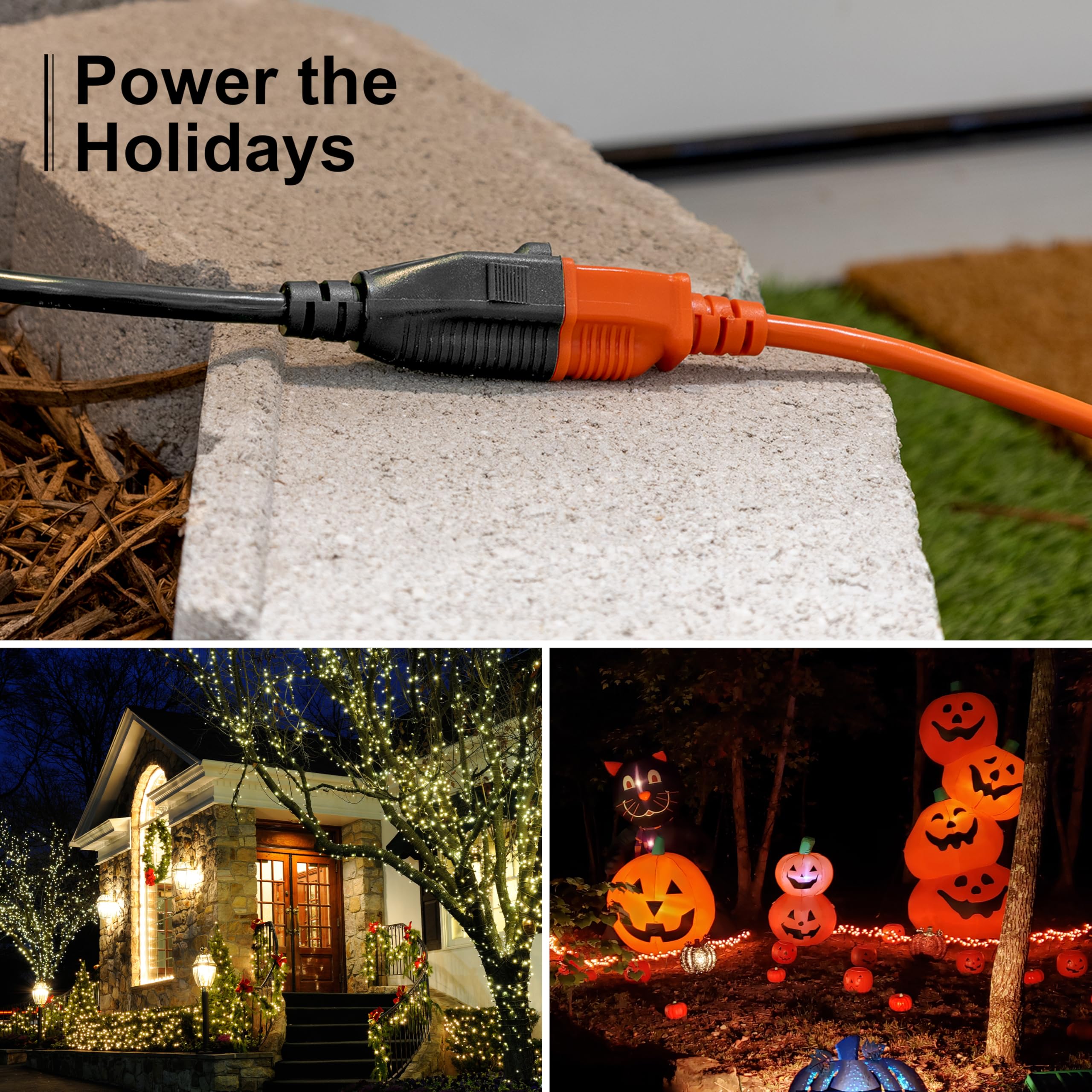 GE Outdoor Extension Cord, Heavy Duty 16AWG 3 Prong Extension Cord Outdoor, 13 Amp 15 Ft Long Power Cable, UL Listed, Black, 50369 - Image 5