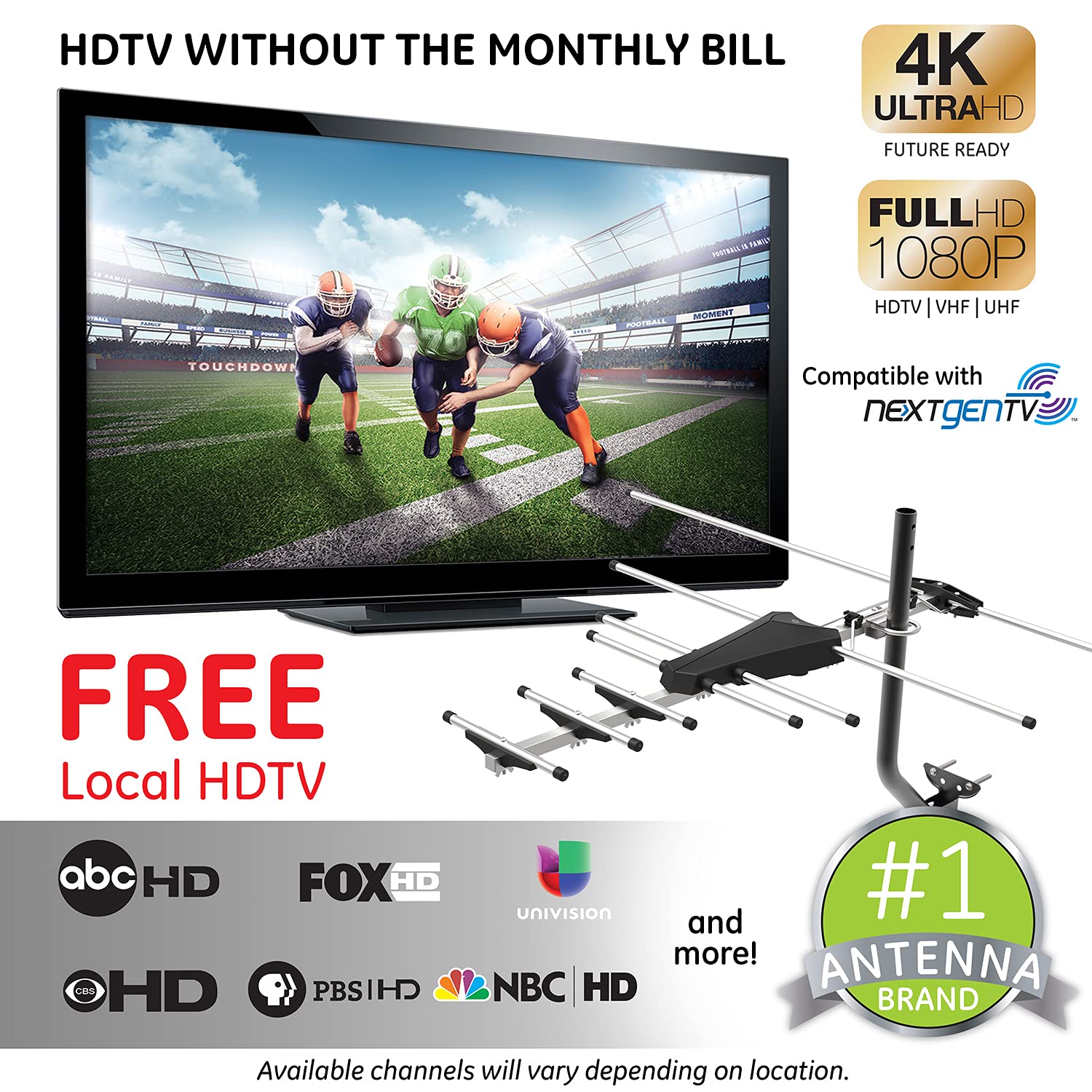 GE Outdoor HD Digital TV Antenna, Long Range OTA HDTV Antenna, Yagi Style Design, Supports 4K 1080P HD Smart TV VHF UHF, J Mount Included for Attic or Outdoor, Weather Resistant, 33685 - Image 2