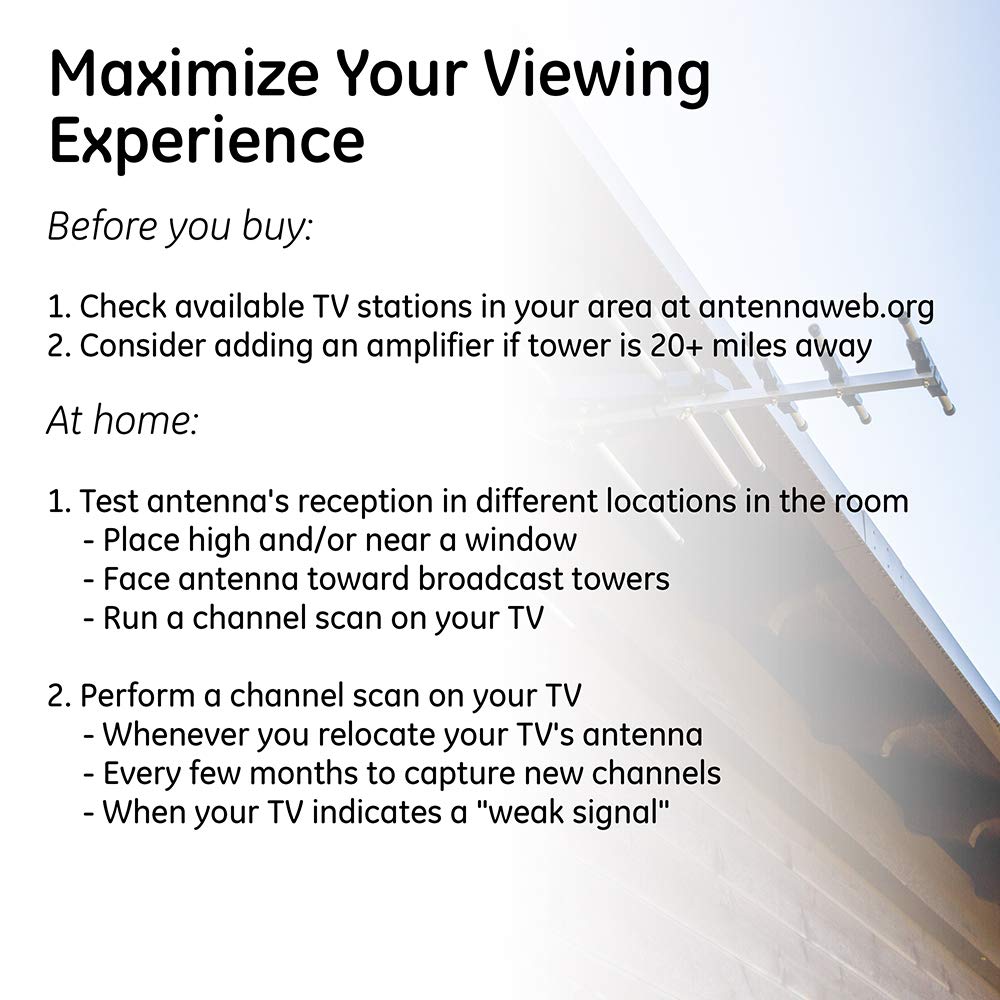 GE Outdoor HD Digital TV Antenna, Long Range OTA HDTV Antenna, Yagi Style Design, Supports 4K 1080P HD Smart TV VHF UHF, J Mount Included for Attic or Outdoor, Weather Resistant, 33685 - Image 9
