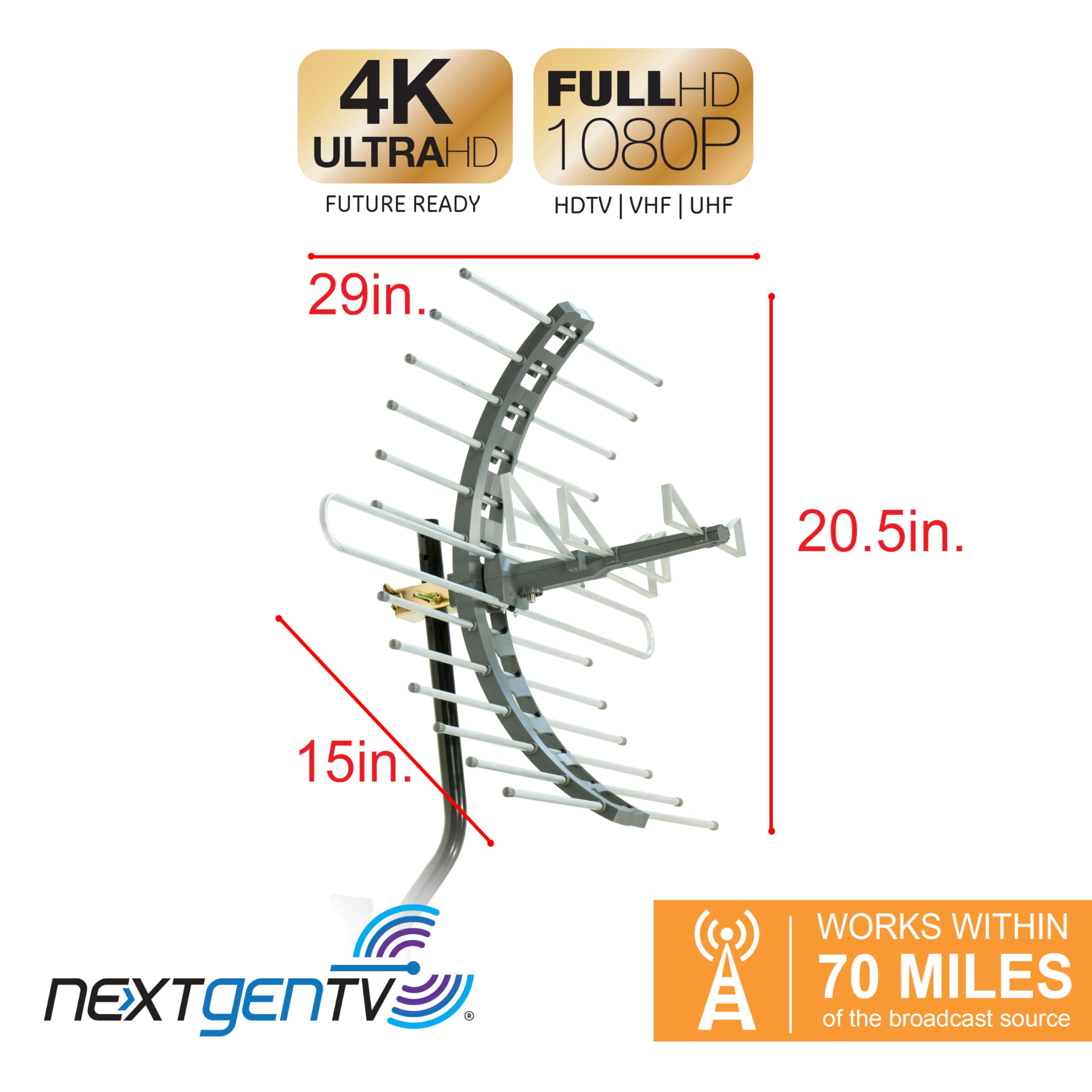 GE Outdoor HD Digital TV Antenna, Long Range Smart TV Antenna, Supports 4K 1080P HD Smart TV VHF UHF, J Mount Included for Attic or Outdoor, Weather Resistant, 29884 - Image 11