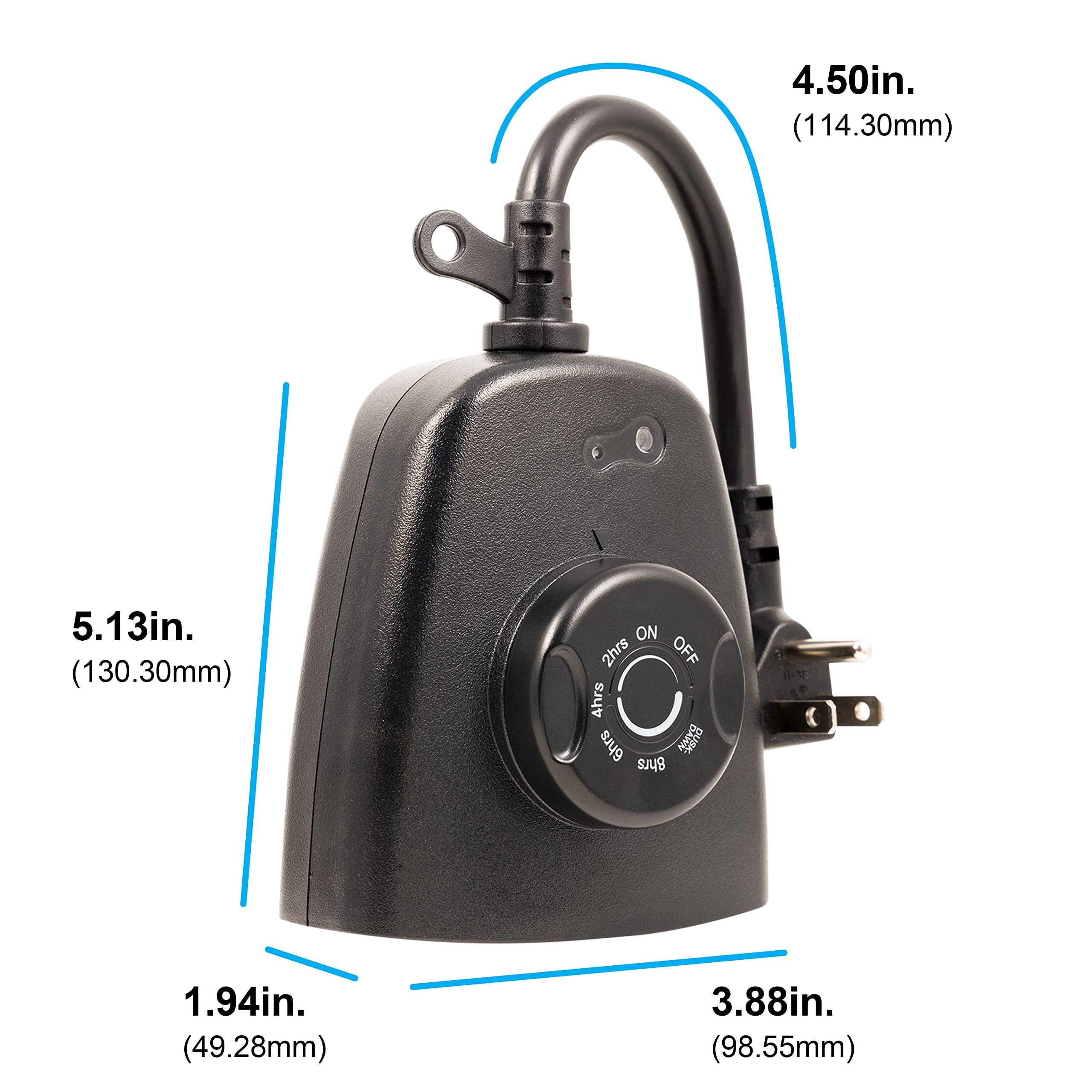 GE Outdoor Outlet, Dusk-to-Dawn Sensor, 3 Grounded Outlet, 8/6/4/2hr Countdown, Weather-Resistant, Light Sensing, Seasonal, Outdoor Timer, Black, 1 Pack, 62722 - Image 3