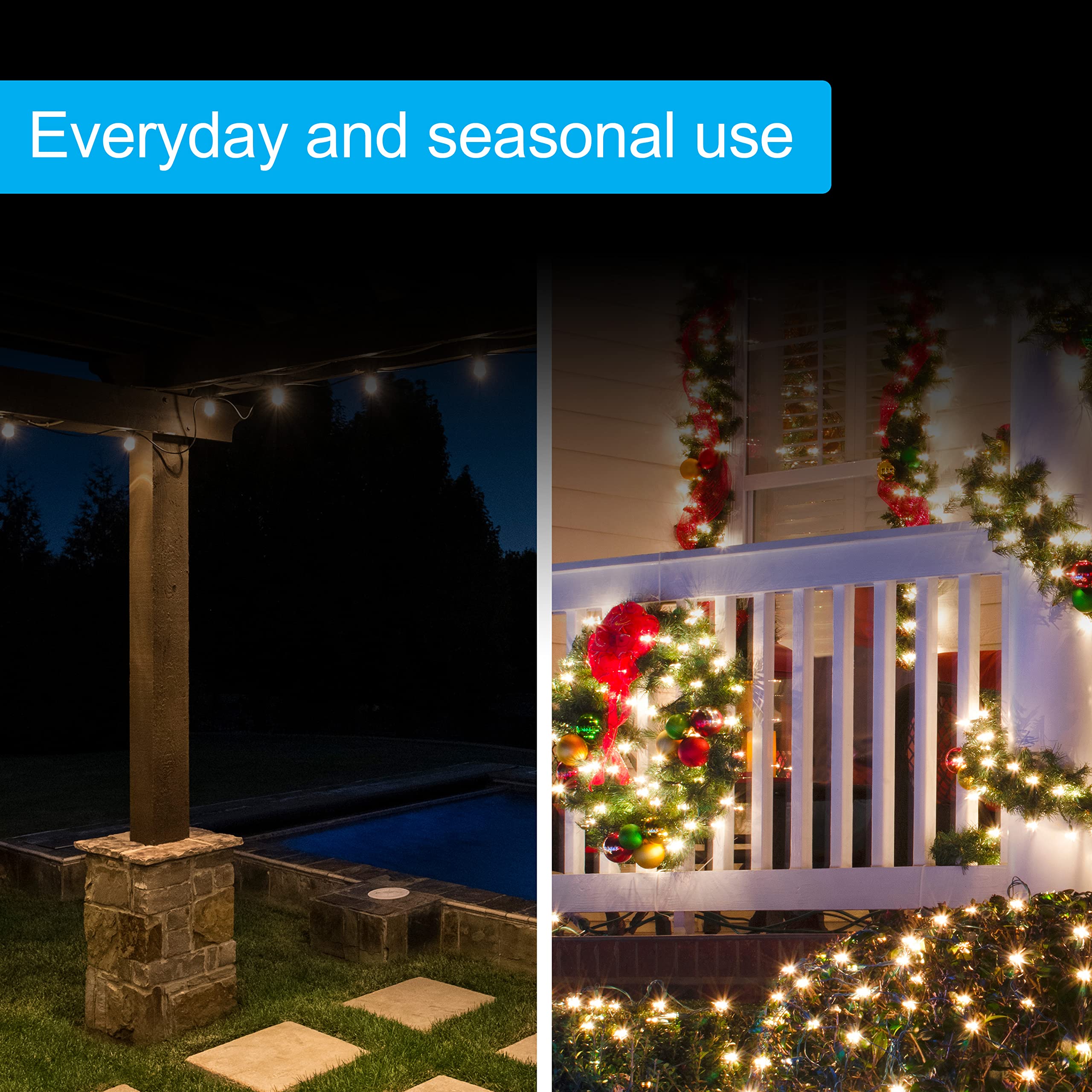 GE Outdoor Outlet, Dusk-to-Dawn Sensor, 3 Grounded Outlet, 8/6/4/2hr Countdown, Weather-Resistant, Light Sensing, Seasonal, Outdoor Timer, Black, 1 Pack, 62722 - Image 4