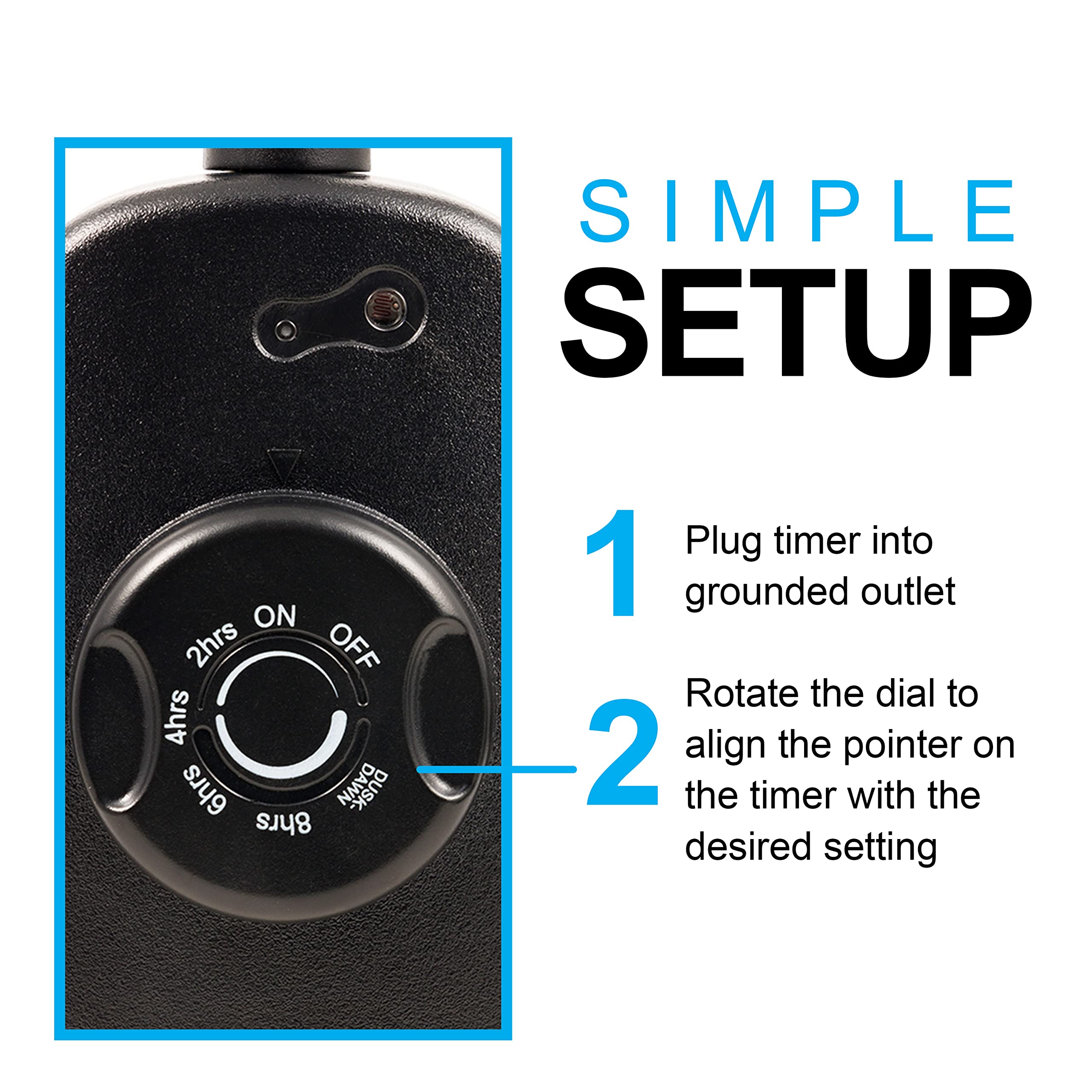 GE Outdoor Outlet, Dusk-to-Dawn Sensor, 3 Grounded Outlet, 8/6/4/2hr Countdown, Weather-Resistant, Light Sensing, Seasonal, Outdoor Timer, Black, 1 Pack, 62722 - Image 5