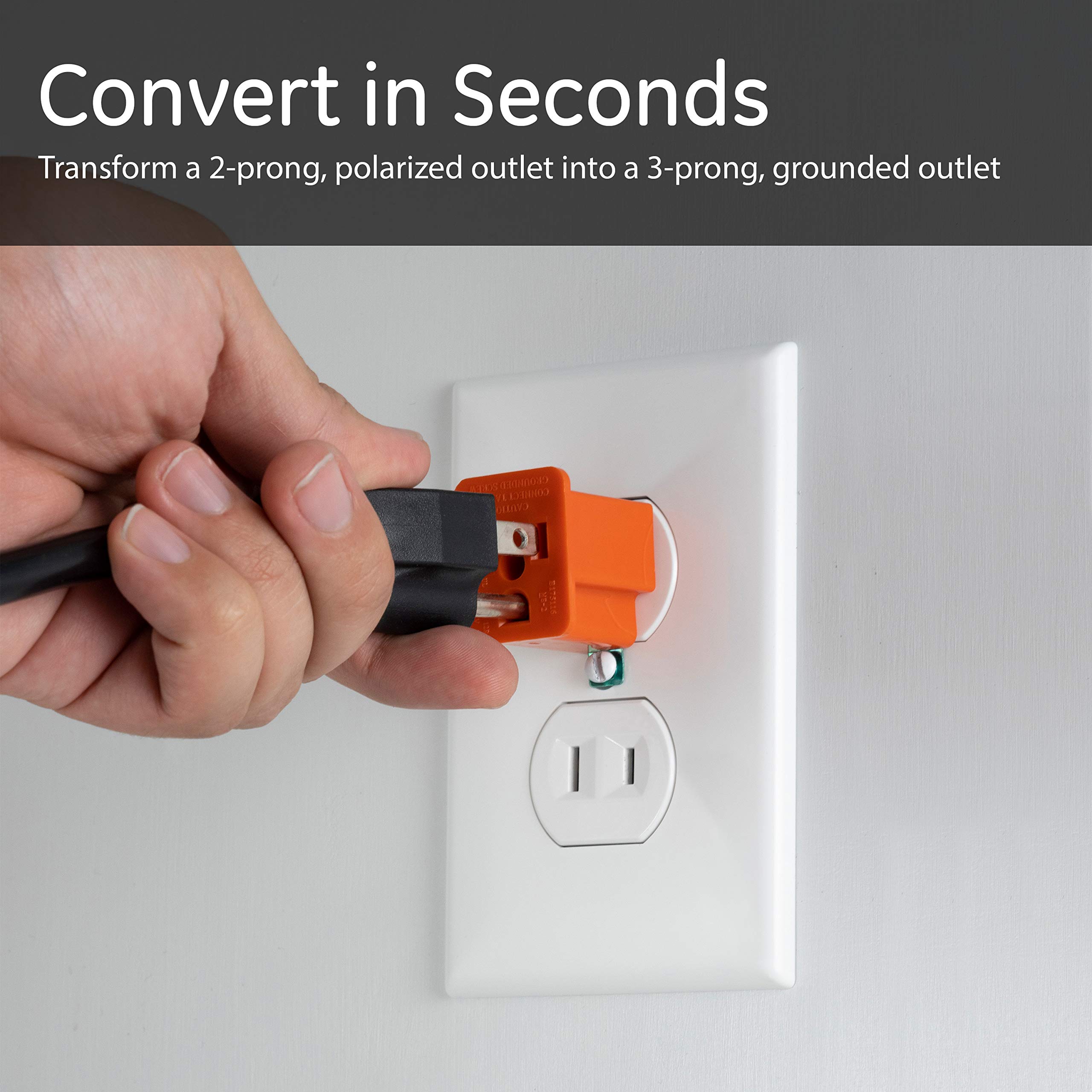 GE Polarized Grounding Outlet Adapter 10 Pack, Turn 2-Prong into 3, Easy to Install, Indoor Only, UL Listed, Orange, 46850 - Image 3