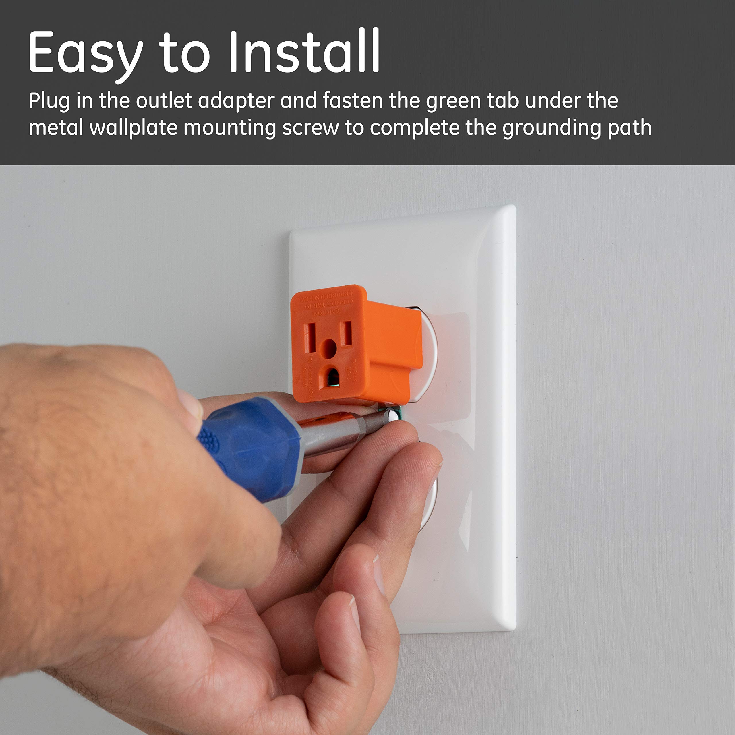 GE Polarized Grounding Outlet Adapter 10 Pack, Turn 2-Prong into 3, Easy to Install, Indoor Only, UL Listed, Orange, 46850 - Image 4