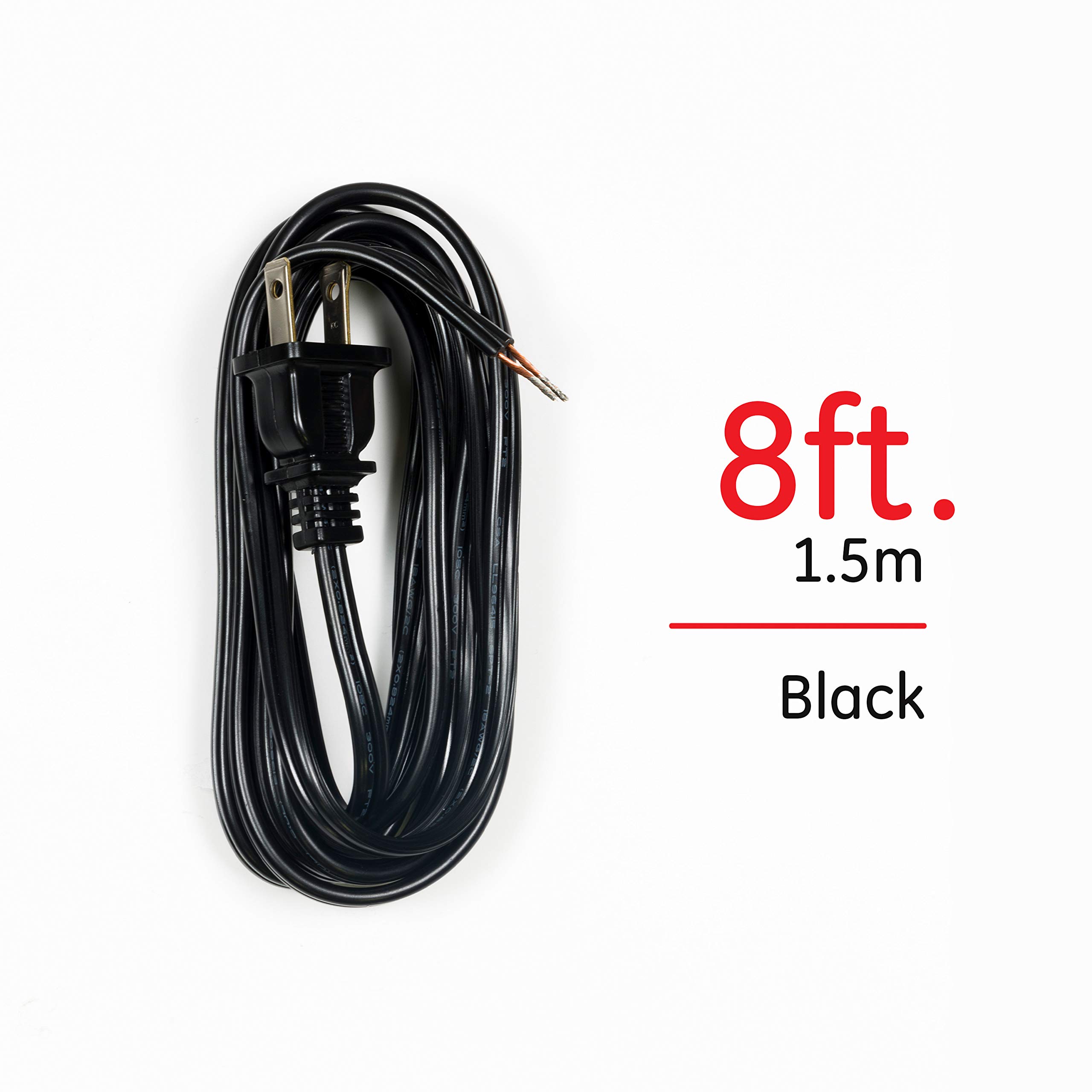 GE Power Gear 8 Ft Lamp Cord, Polarized Molded Plug, 2-Prong, DIY Repair/Replacement, UL Listed, Black, 54435 - Image 3