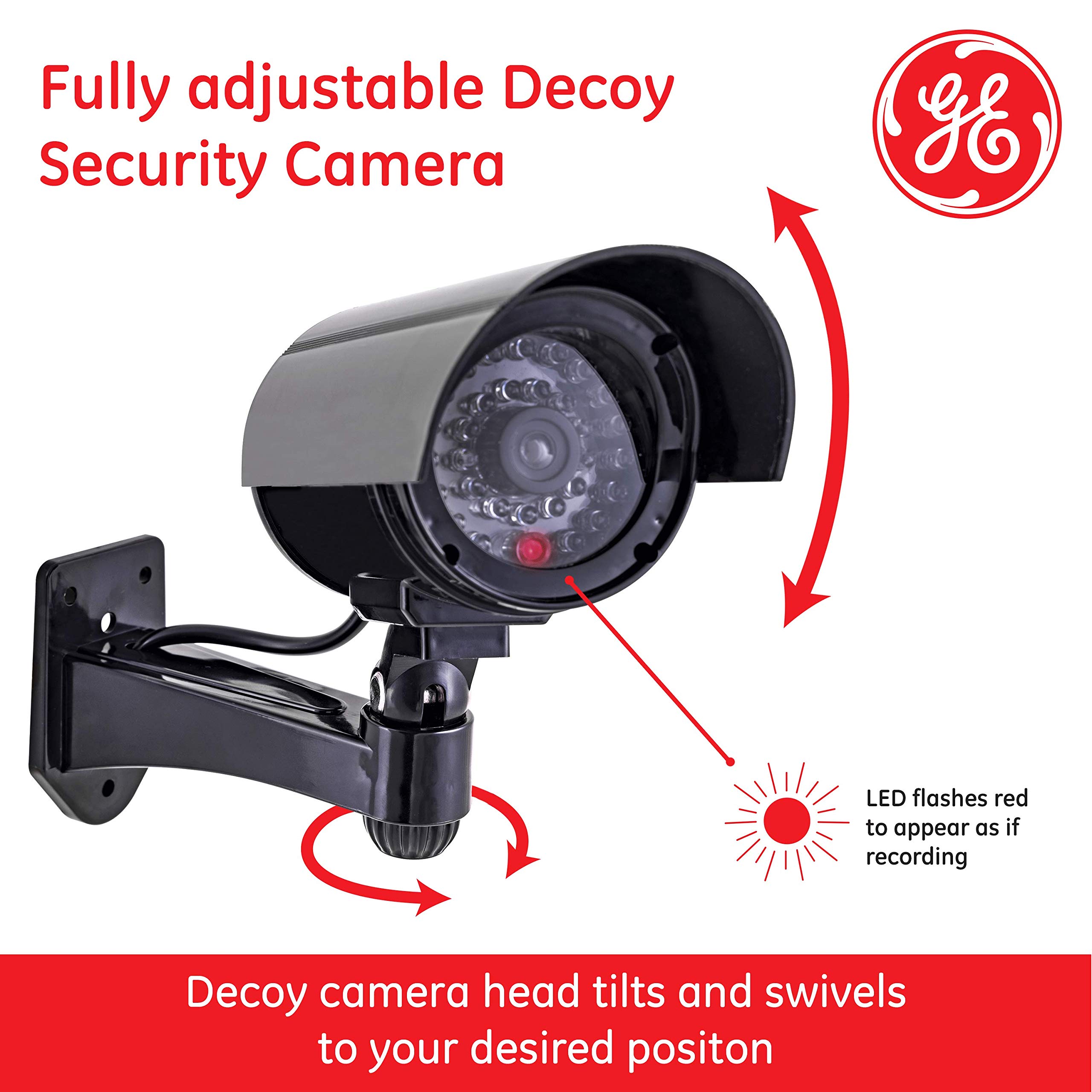 GE Power Gear GE Decoy Security Bullet Camera with Flashing Red Light, Blinking LED, Fake Surveillance, Realistic Looking Recording Lens, Indoor/Outdoor Use, Wireless, Black, 40661 - Image 3