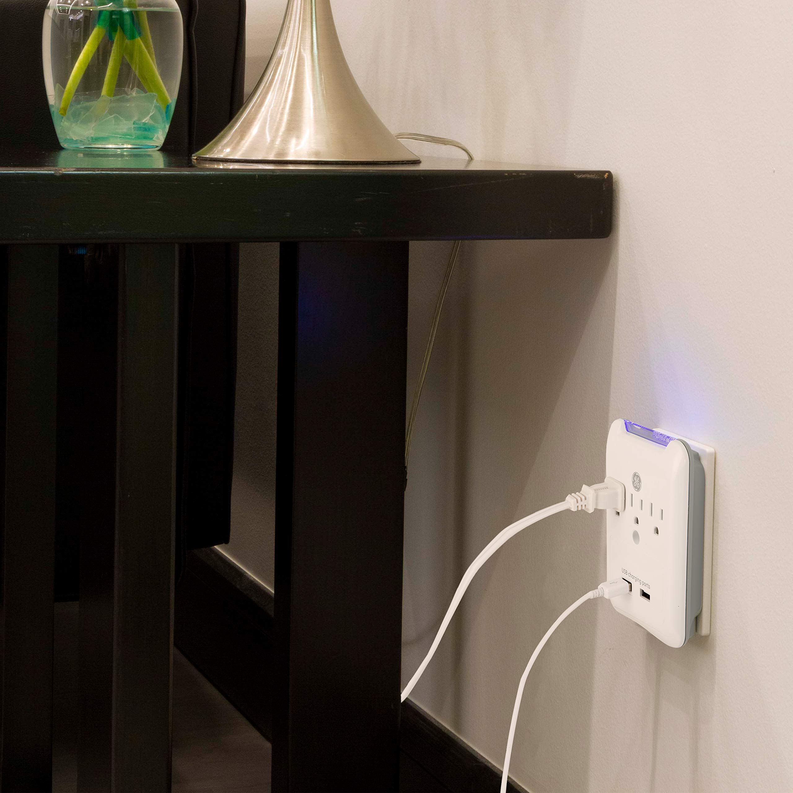GE Pro 3-Outlet Extender with 2 USB Ports, Surge Protector, Charging Station Wall Tap, Protected Indicator LED, 3-Prong, 540 Joule, 2.4 AMP/10 Watt, UL Listed, White, 33646 - Image 6