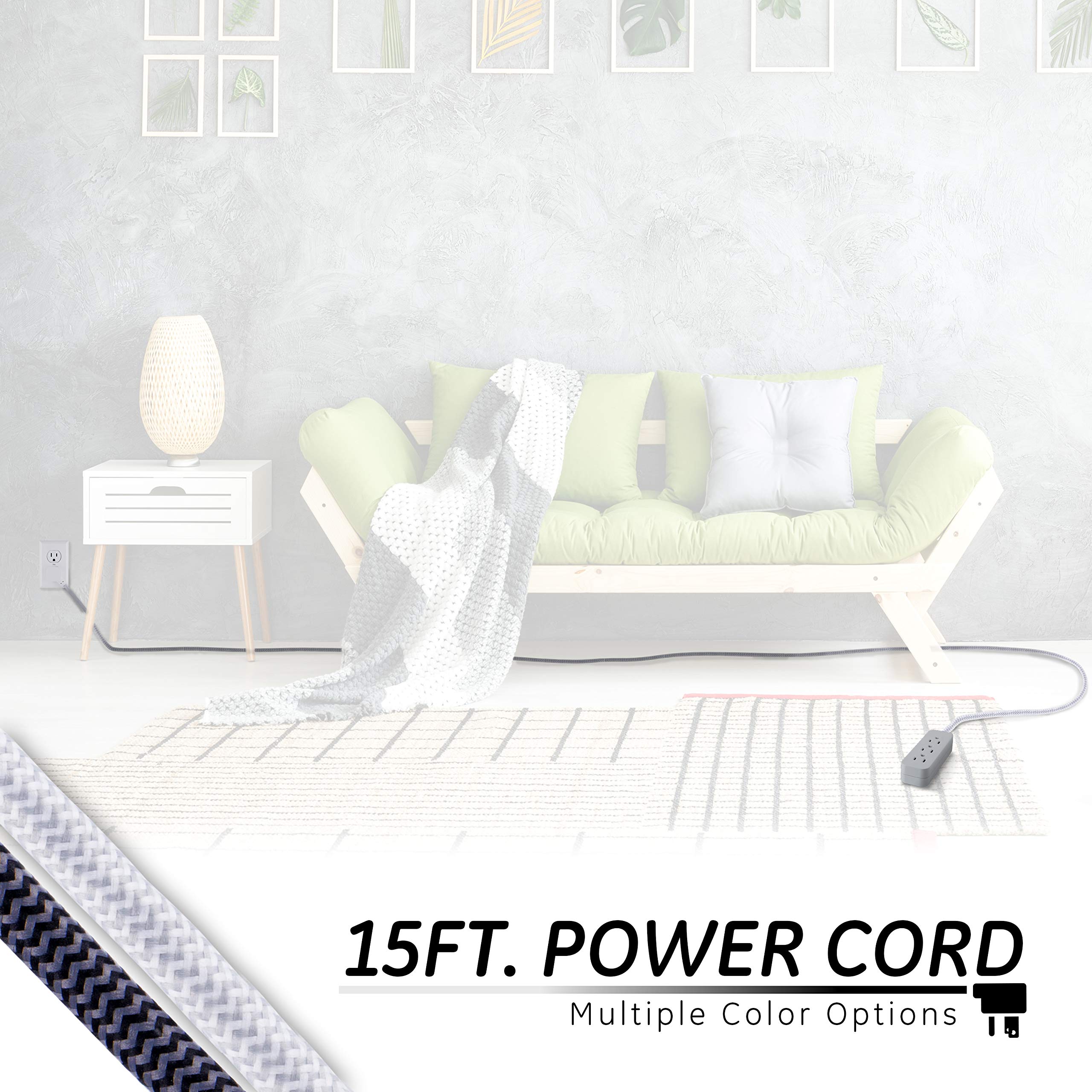 GE Pro 3 Outlet Surge Protector Power Strip, 15 Ft Designer Braided Extension Cord, Flat Plug, Wall Mount, Heather Gray, 45915 - Image 3