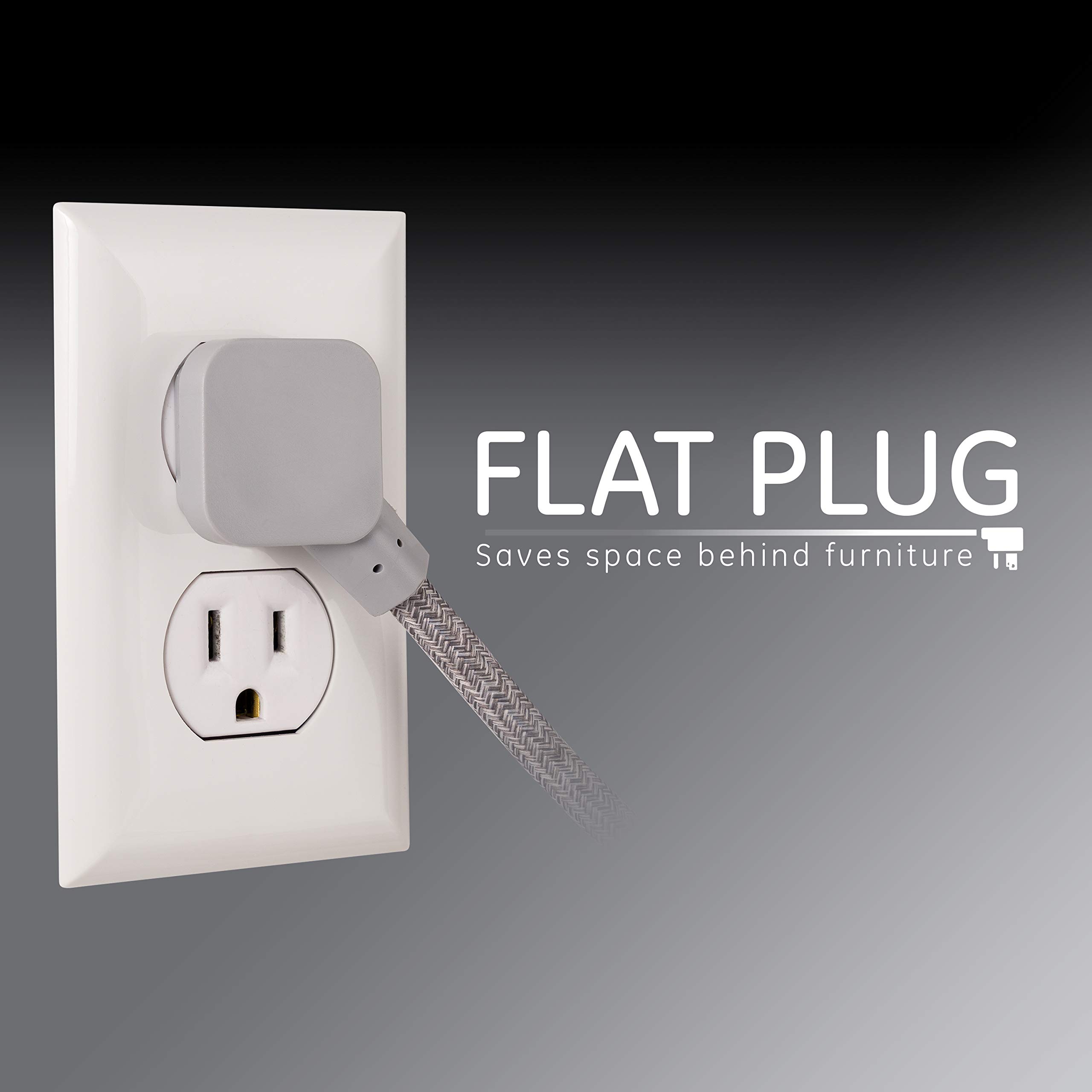 GE Pro 3 Outlet Surge Protector Power Strip, 15 Ft Designer Braided Extension Cord, Flat Plug, Wall Mount, Heather Gray, 45915 - Image 5