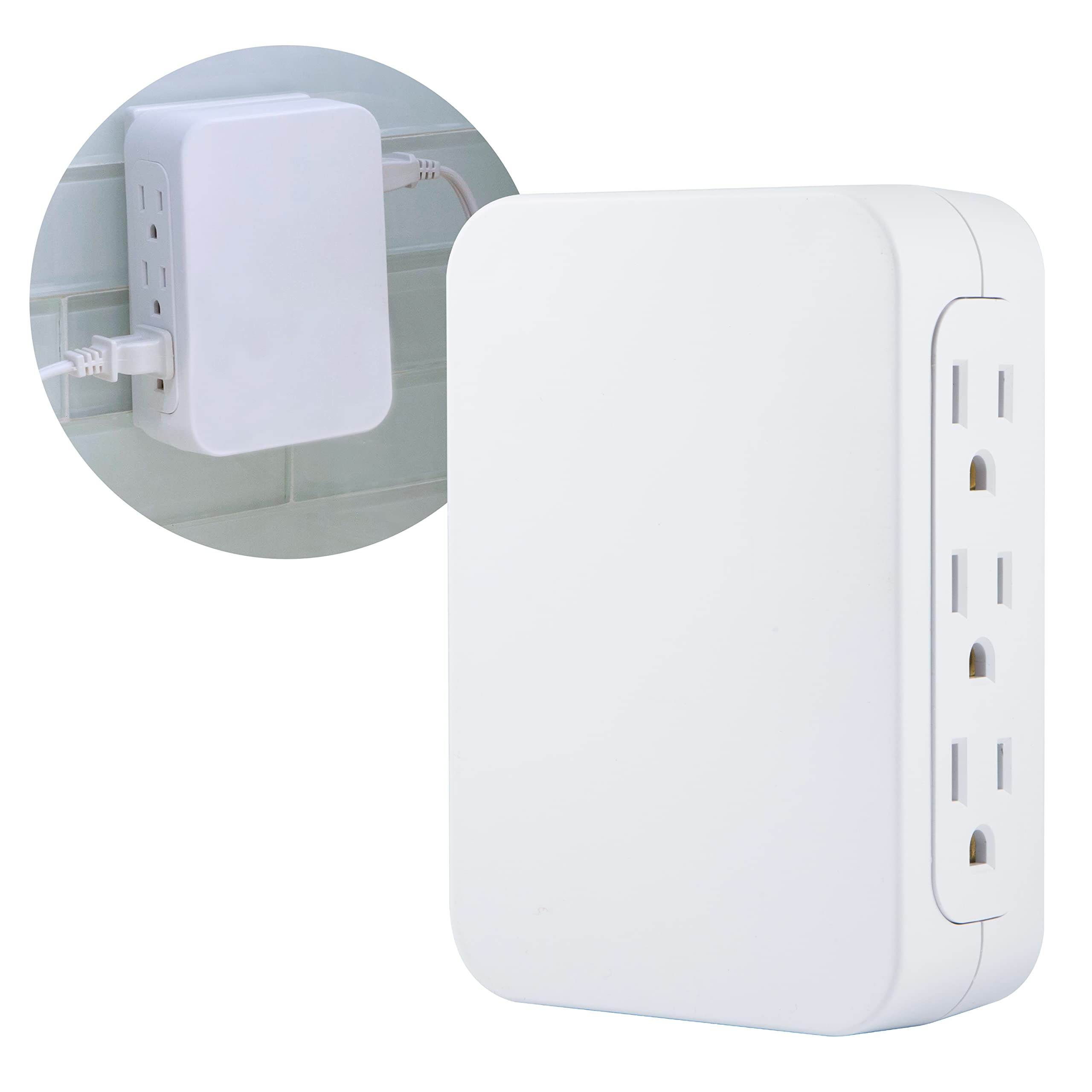 GE Pro 6-Outlet Extender, Surge Protector, Side Access, Wall Tap Adapter, 3-Prong, 1200 Joules, Warranty, UL Listed, White, 10353 - Image 6