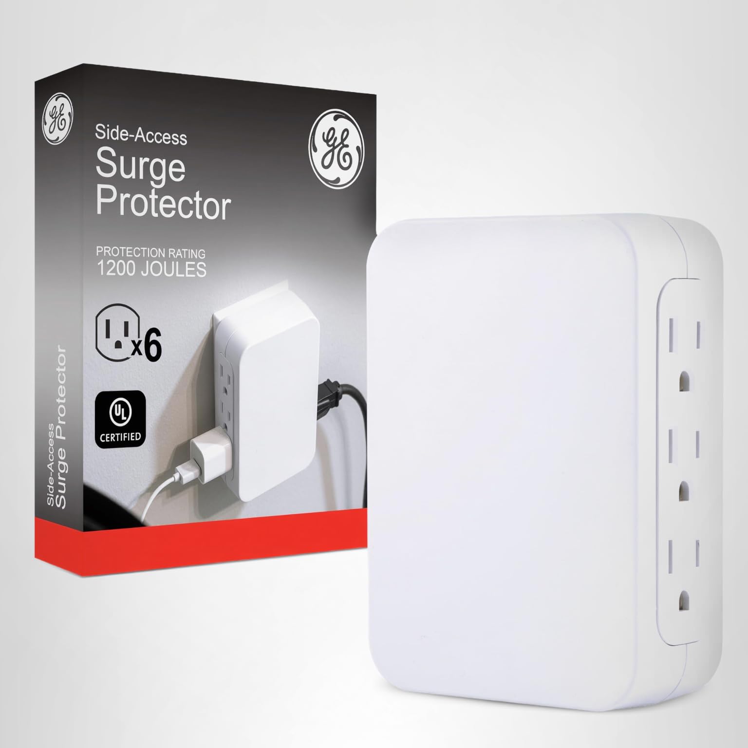 GE Pro 6-Outlet Extender, Surge Protector, Side Access, Wall Tap Adapter, 3-Prong, 1200 Joules, Warranty, UL Listed, White, 10353 - Image 7