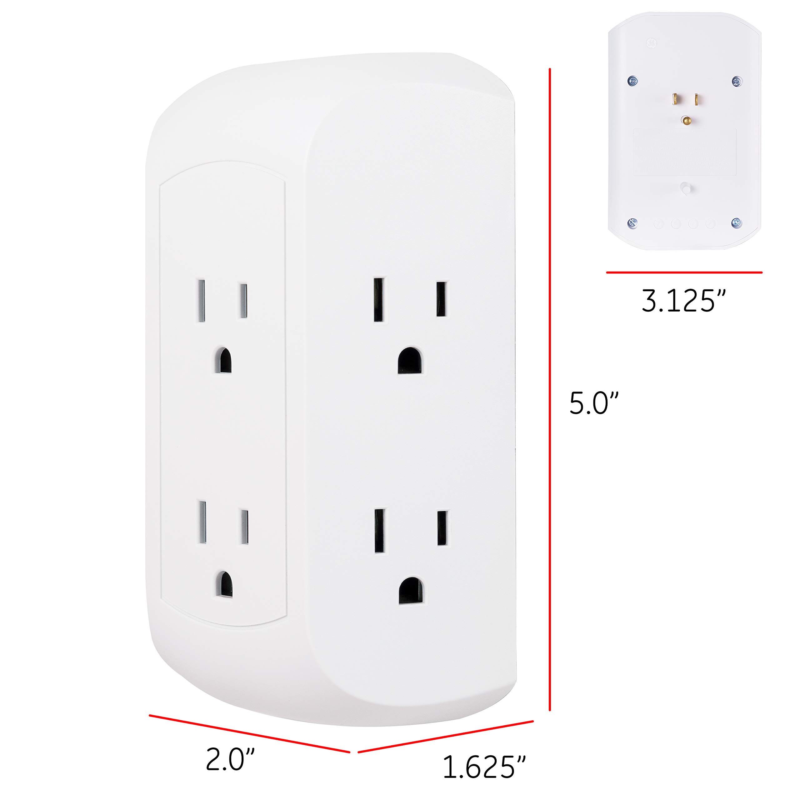 GE Pro 6-Outlet Extender, Surge Protector, Spaced Wall Tap, Side-Access, 3-Prong Power Strip, Charging Station, 560 Joules, UL Listed, White, 43648 - Image 5