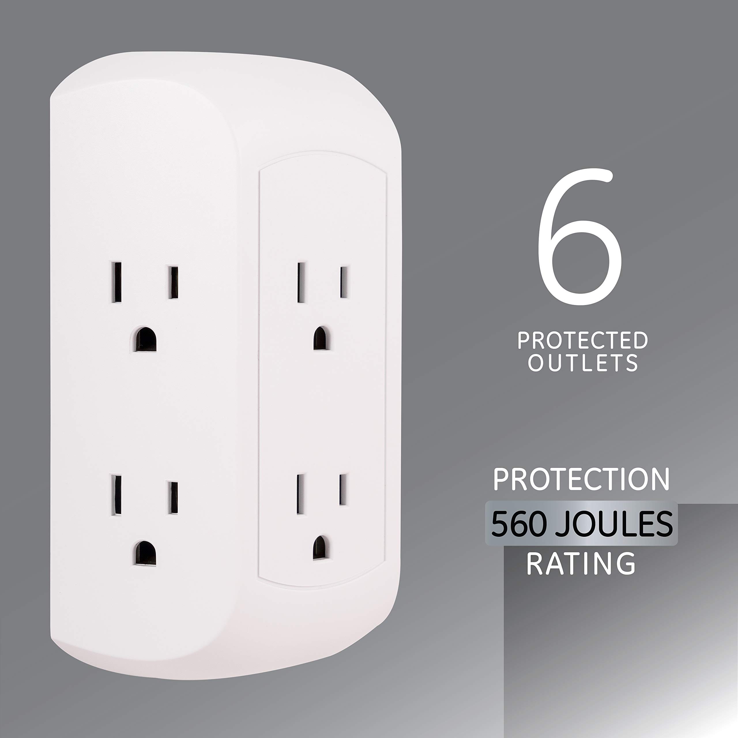 GE Pro 6-Outlet Extender, Surge Protector, Spaced Wall Tap, Side-Access, 3-Prong Power Strip, Charging Station, 560 Joules, UL Listed, White, 43648 - Image 7