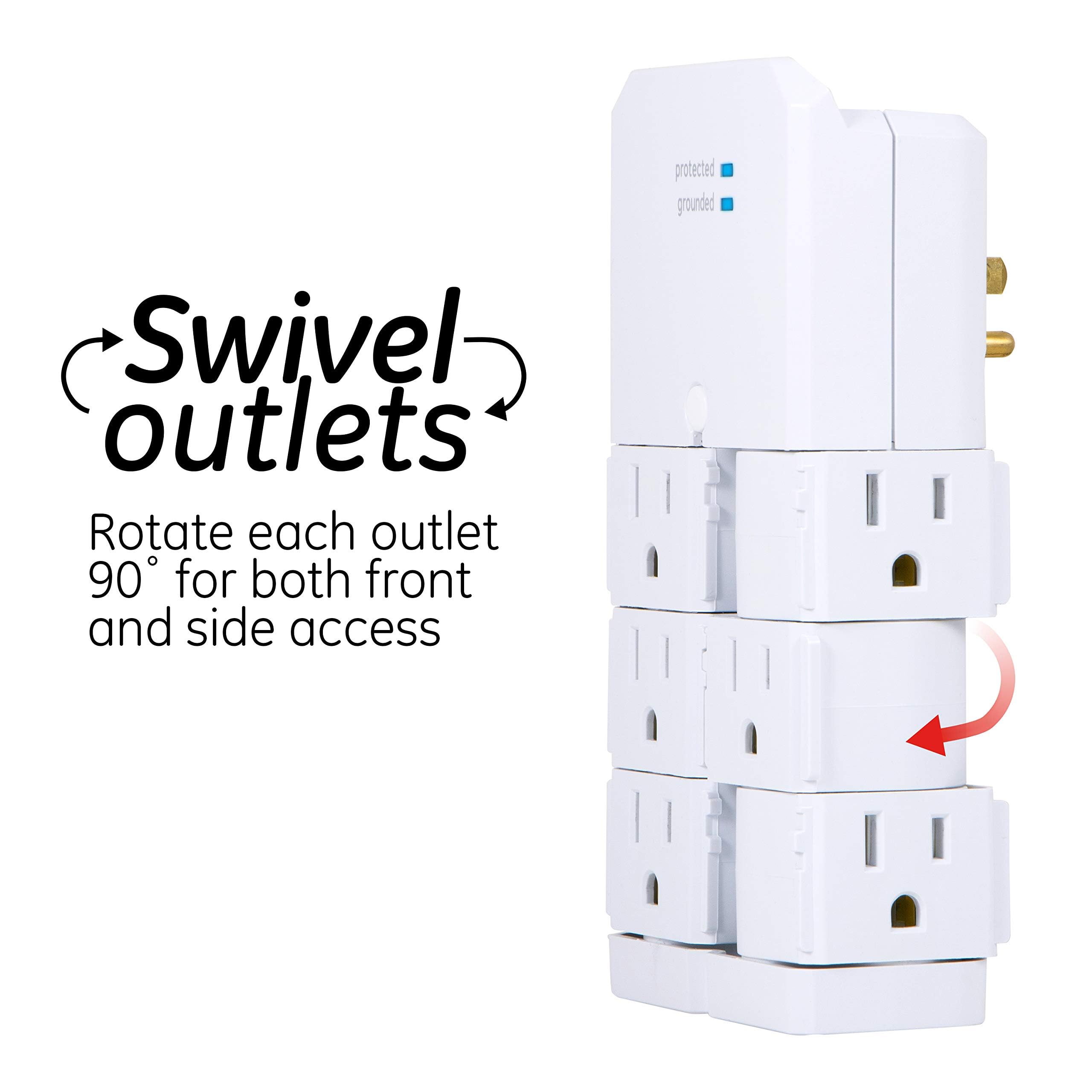 GE Pro 6-Outlet Surge Protector Tap with Swivel Outlets, White, 90 Degree Rotating Outlets, 1080 Joules, 37063 - Image 3