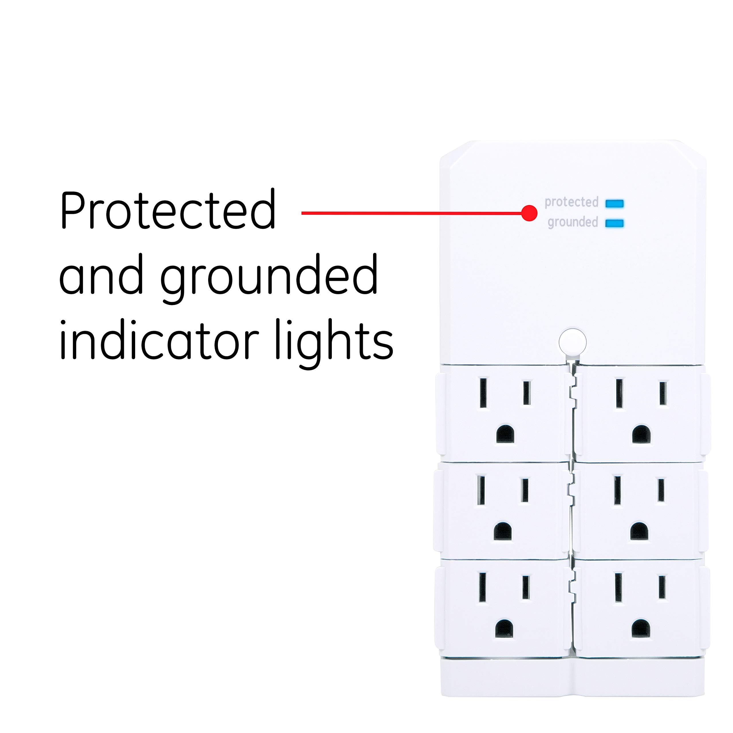 GE Pro 6-Outlet Surge Protector Tap with Swivel Outlets, White, 90 Degree Rotating Outlets, 1080 Joules, 37063 - Image 4