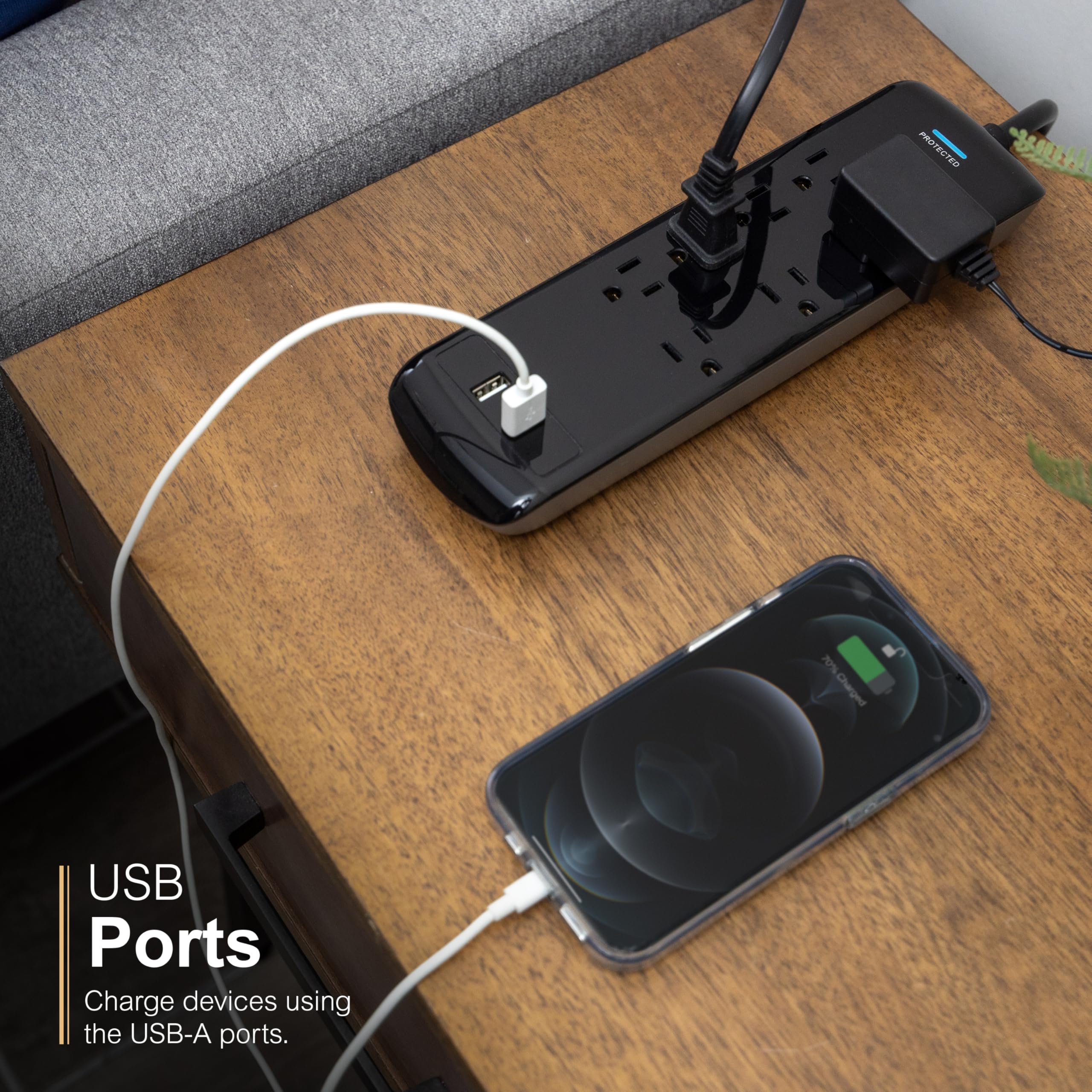GE Pro 7-Outlet Surge Protector, 2 USB Ports, 3 Ft Extension Cord, 1780 Joules, 2.1 AMP/10 Watt, 3 Adapter Spaced Outlets, Flat Plug, Wall Mount, Warranty, ETL Listed, Black, 37054 - Image 7