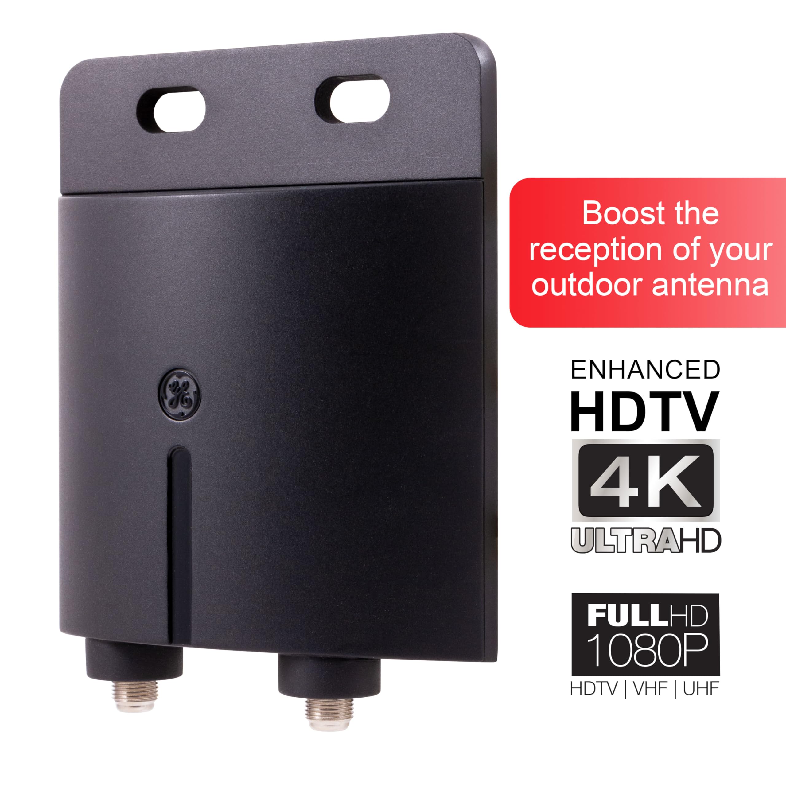 GE Pro Outdoor Antenna Amplifier, Low Noise Antenna Signal Booster, Clears Up Pixelated Low-Strength Channels, Supports HD Smart TV VHF UHF – 42179 - Image 2