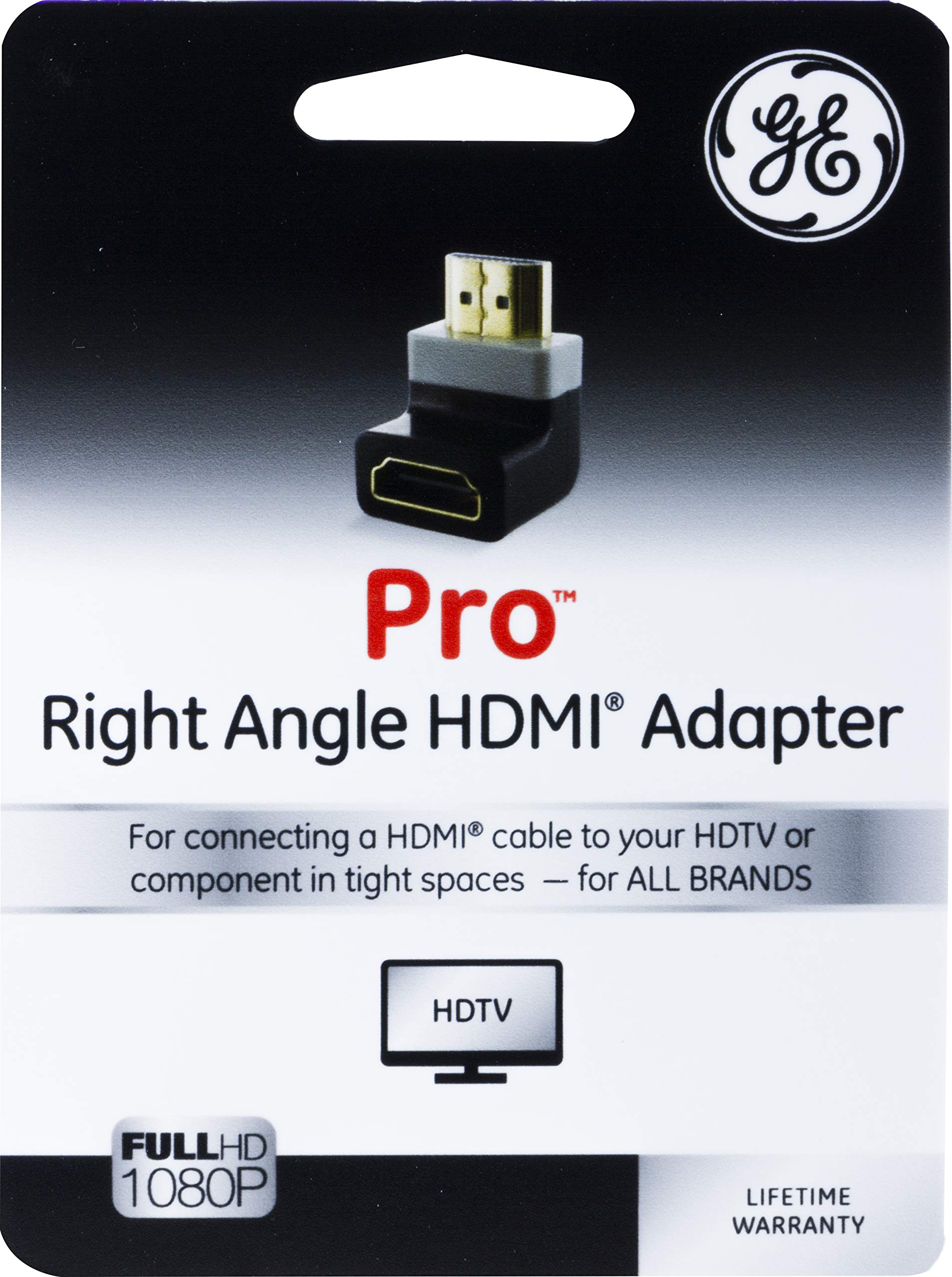GE Pro Series Right Angle HDMI Adapter, Prevent HDMI Cable Damage and Performance Loss, HD 1080p, Simple Plug-in, Ideal for Mounted HD TVs, Black, 34896 - Image 4